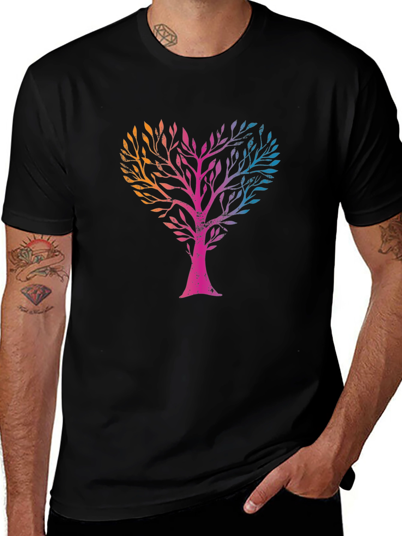 Variant 23 of Heart Tree Black T-Shirt Nature Love Design