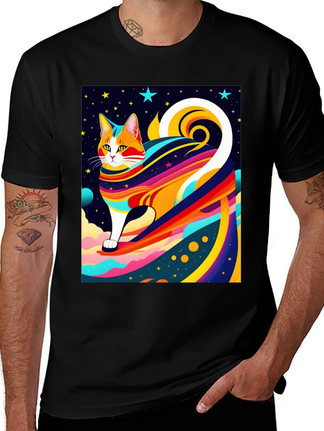 Variant 11 of Rainbow Cat T-Shirt: Cosmic Feline Art