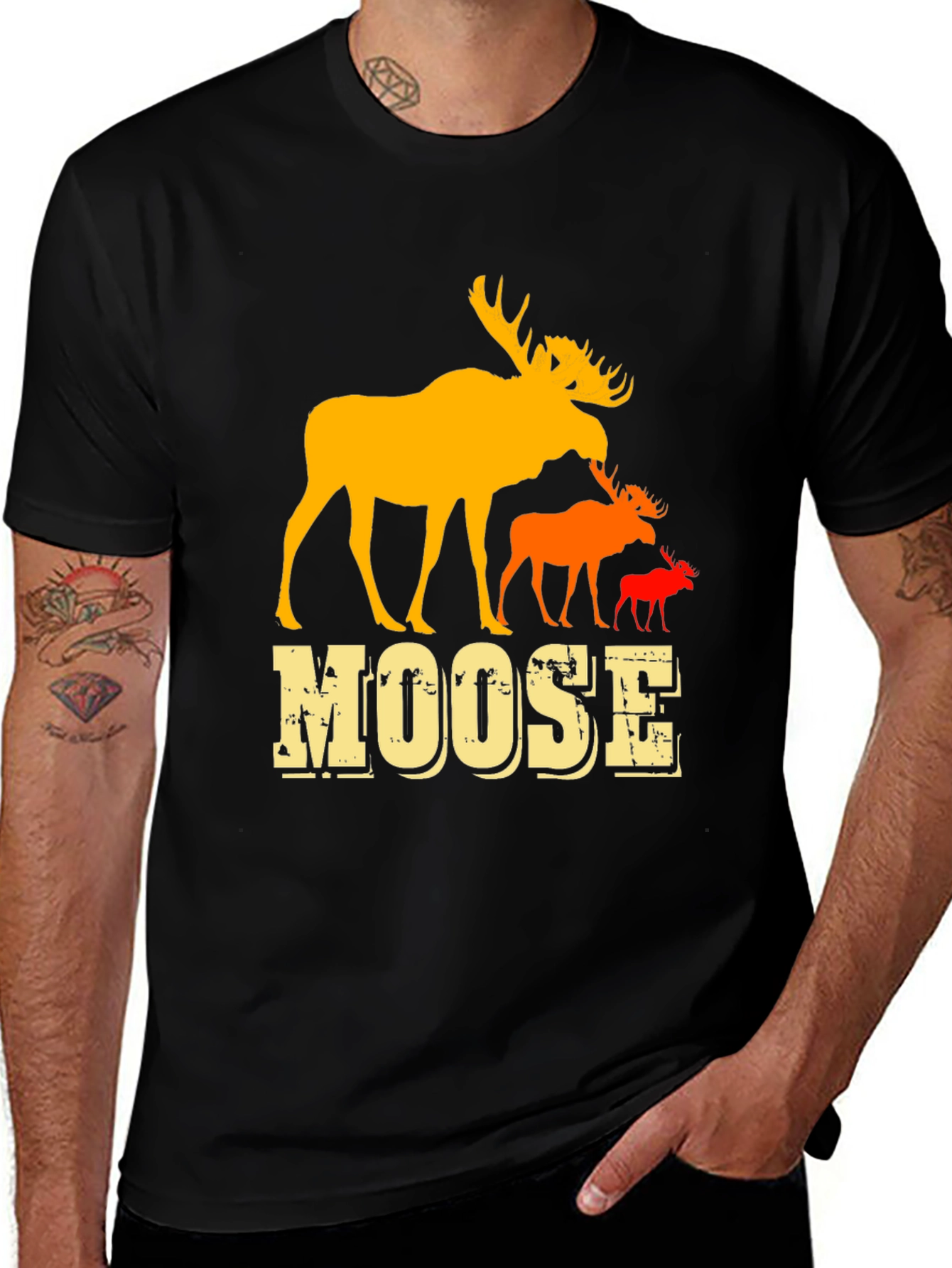 Variant 26 of Moose Family Graphic Tee - Black Crew Neck T-Shirt