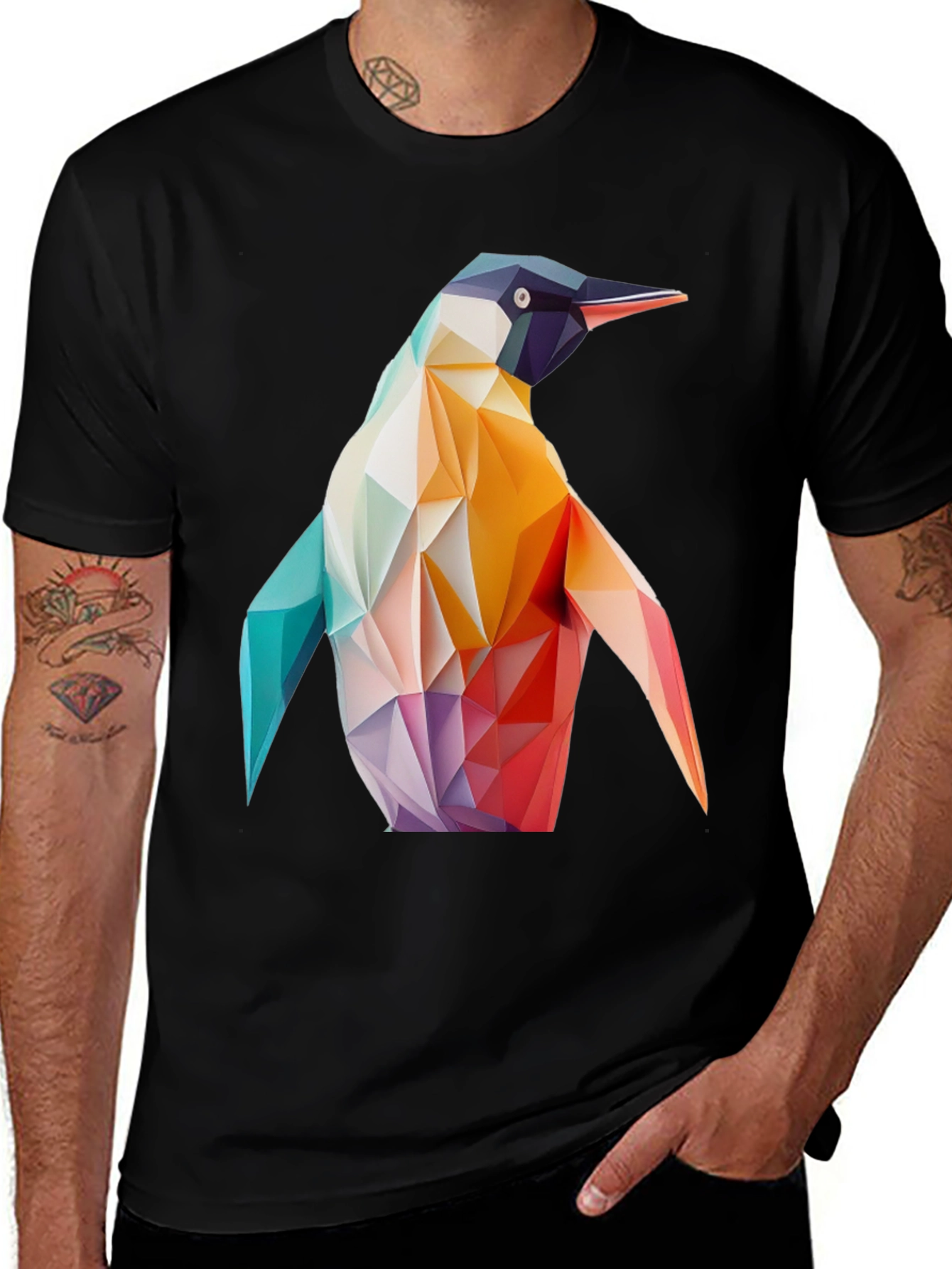 Variant 11 of Geometric Penguin Graphic Black T-Shirt