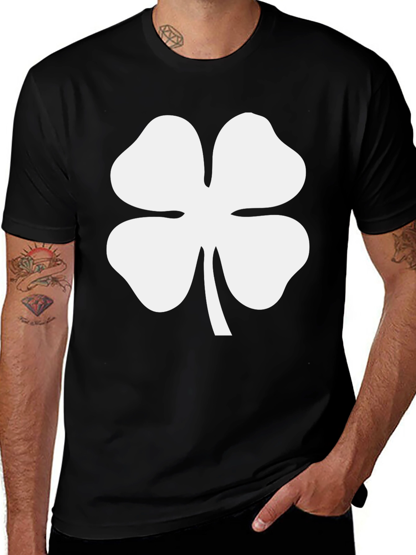 Variant 10 of Lucky Shamrock Graphic Tee - Soft Black Cotton Shirt