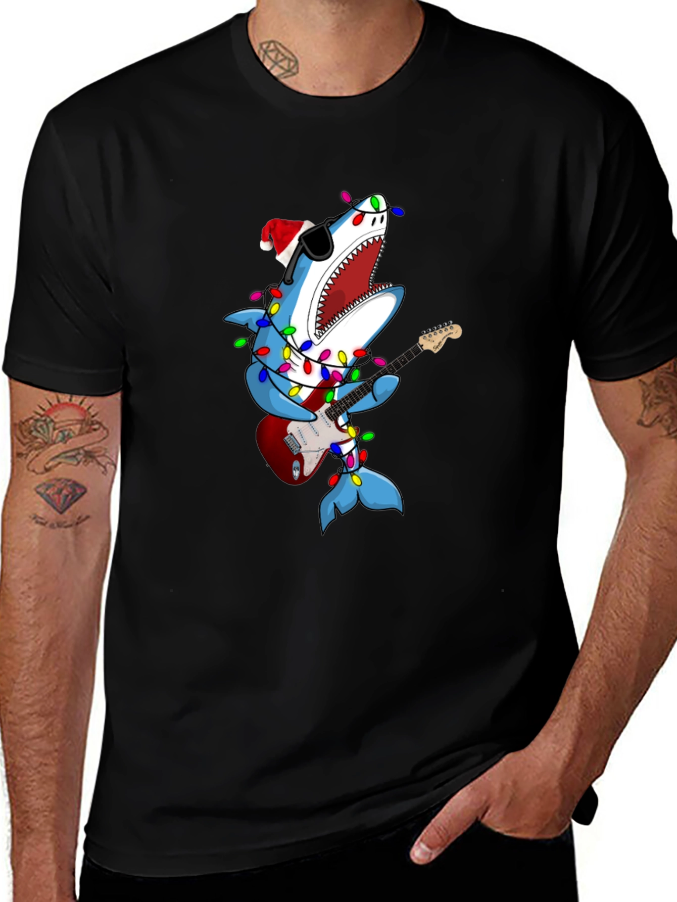Variant 23 of Shark Christmas Guitarist Graphic Tee