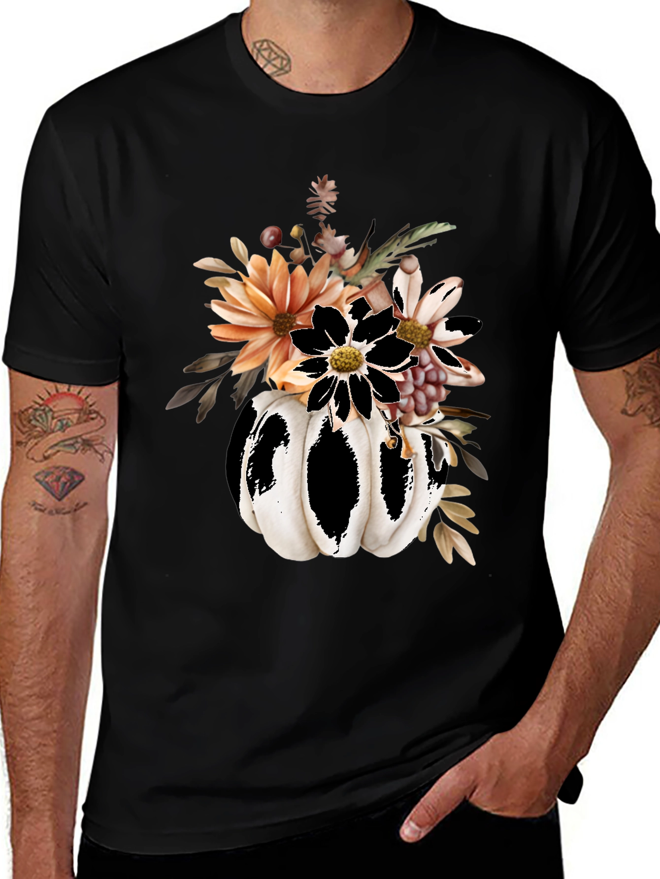 Fall Pumpkin Floral T-Shirt - Autumn Harvest