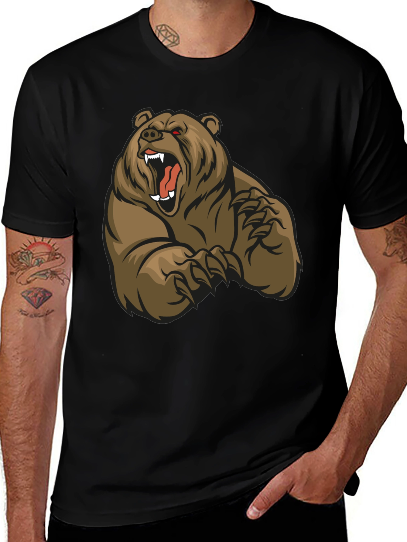 Variant 20 of Black T-Shirt with Roaring Bear Graphic
