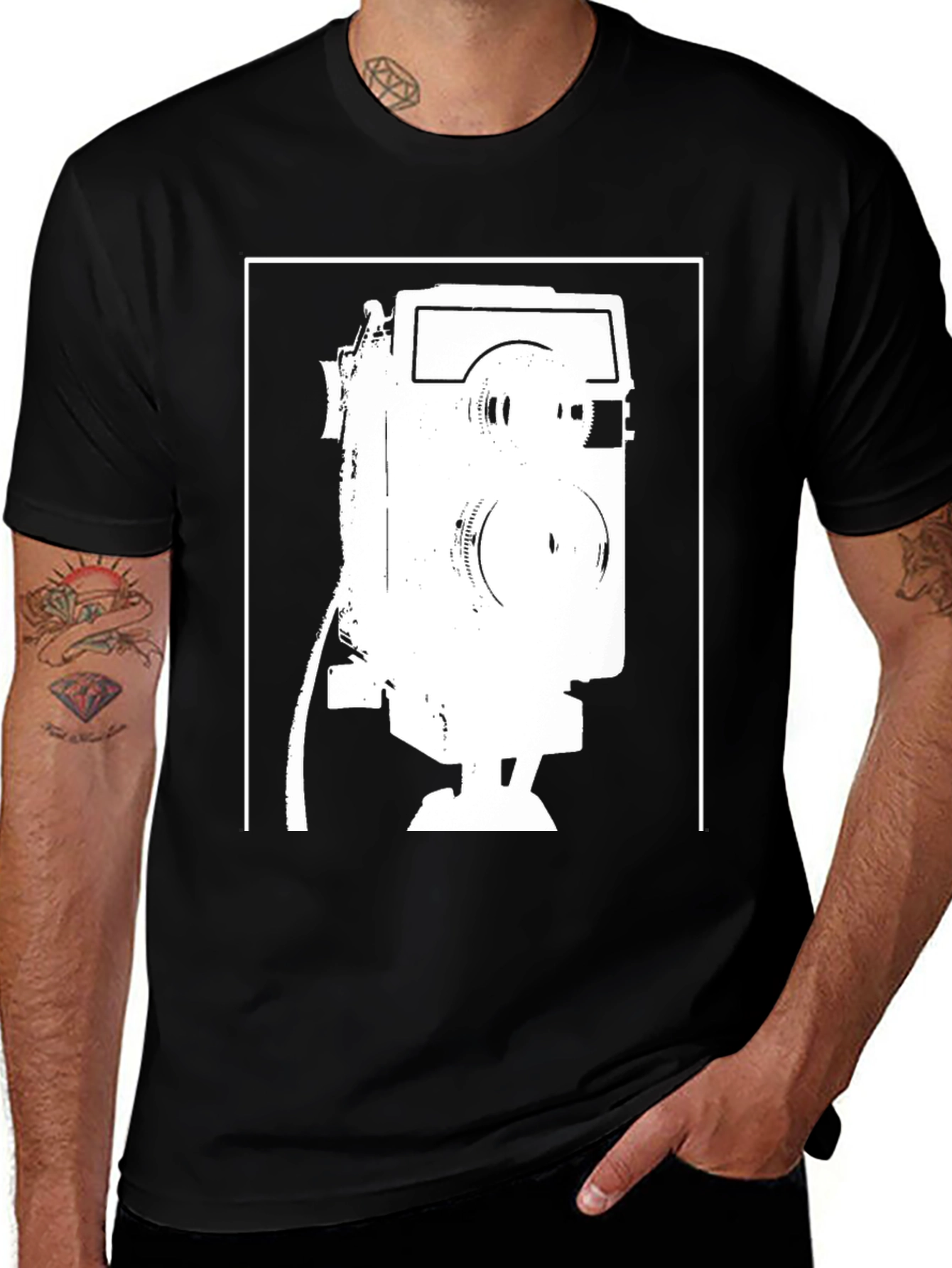 Variant 30 of Retro Camera Graphic Tee - Black Cotton T-Shirt