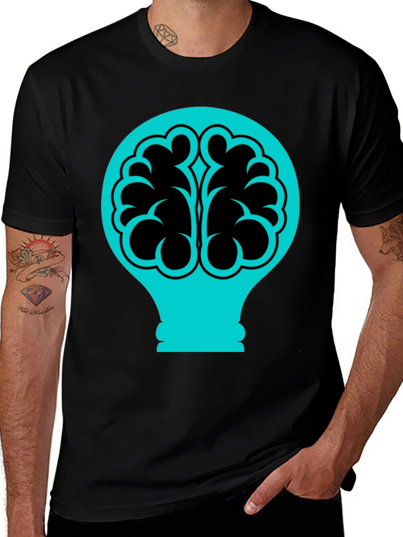 Variant 8 of Brain Bulb Graphic Tee - Black Cotton Shirt