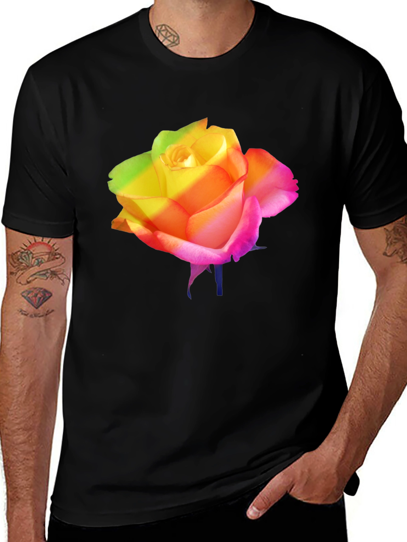 Variant 26 of Rainbow Rose Graphic Black T-Shirt