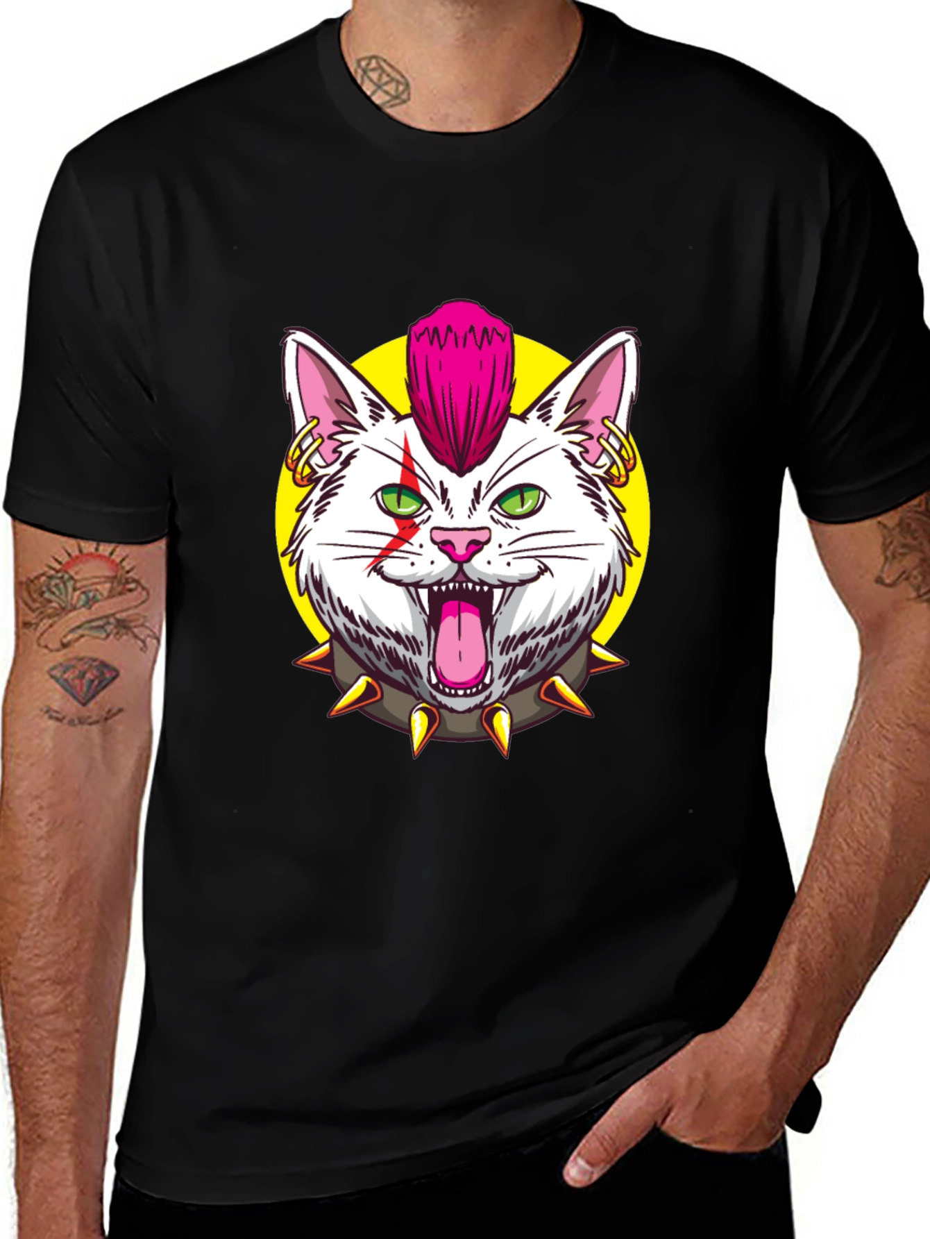 Variant 21 of Punk Rock Cat Graphic Black T-Shirt