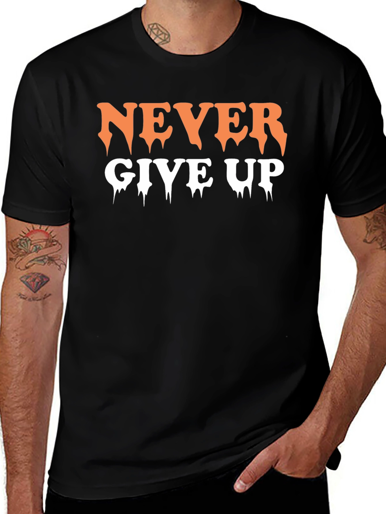 Variant 15 of Never Give Up Black Graphic T-Shirt