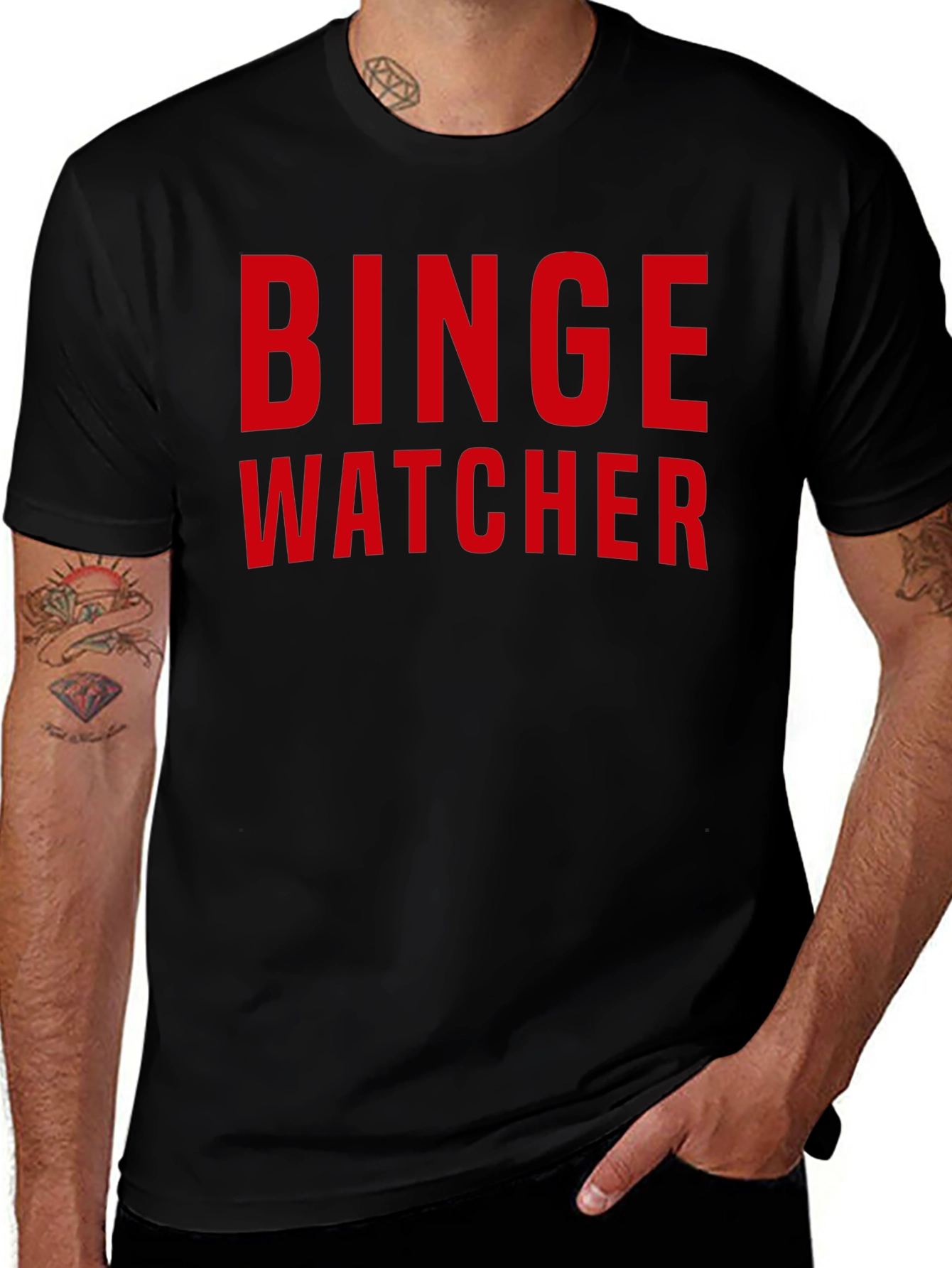 Binge Watcher Graphic Tee - Black Casual T-Shirt