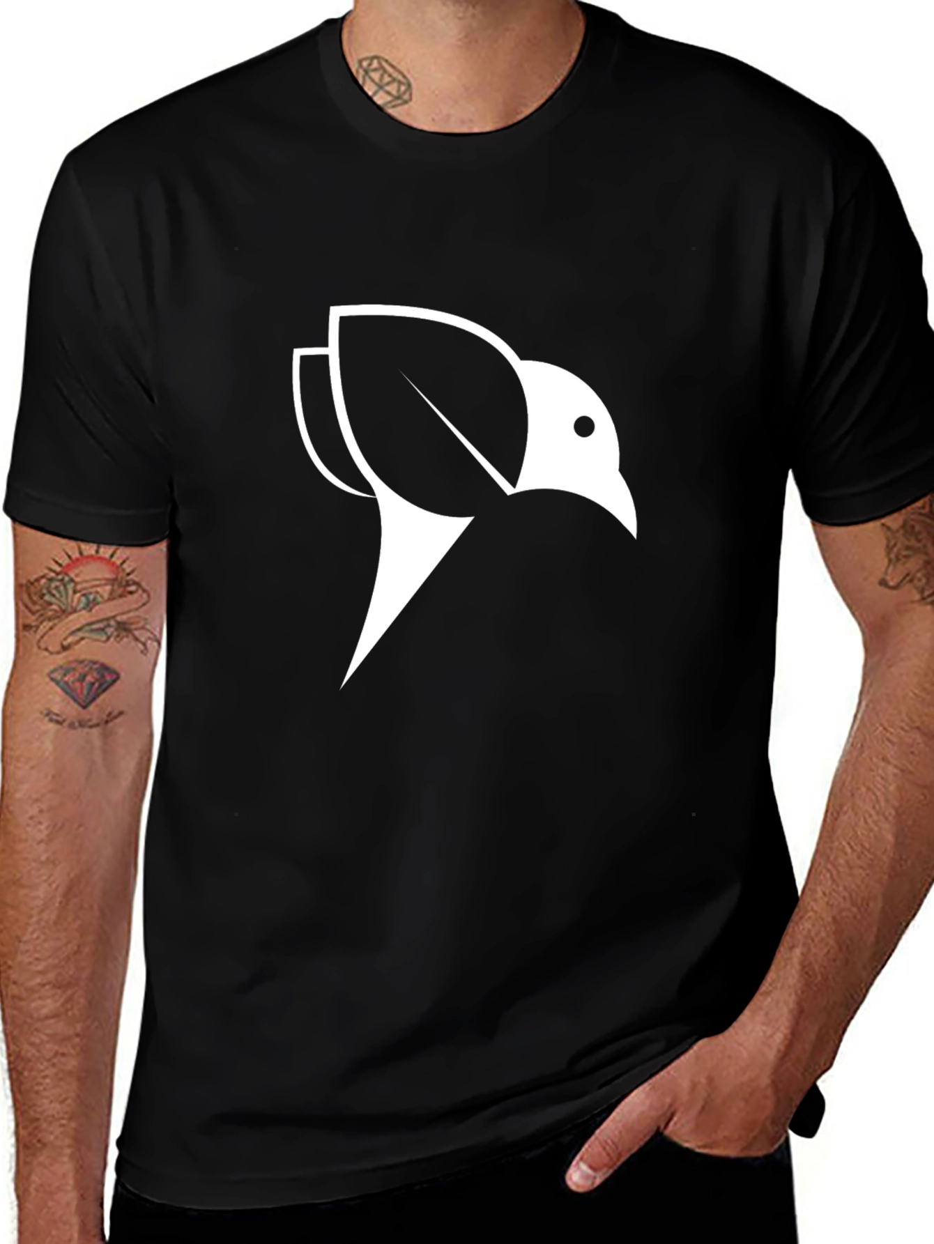 Variant 12 of Minimalist Bird Graphic Black T-Shirt