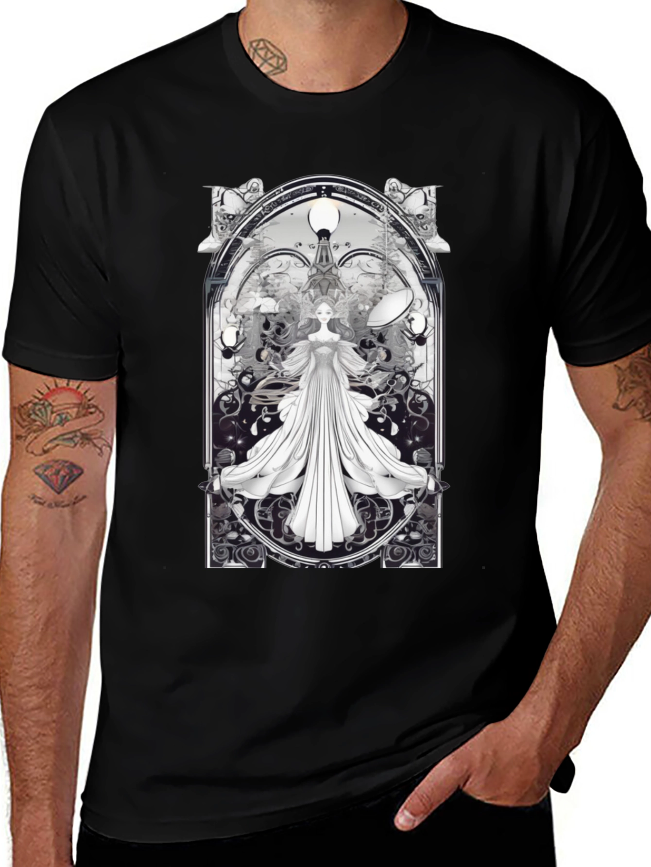 Variant 23 of Art Nouveau Angel T-Shirt - Unique Gothic Design