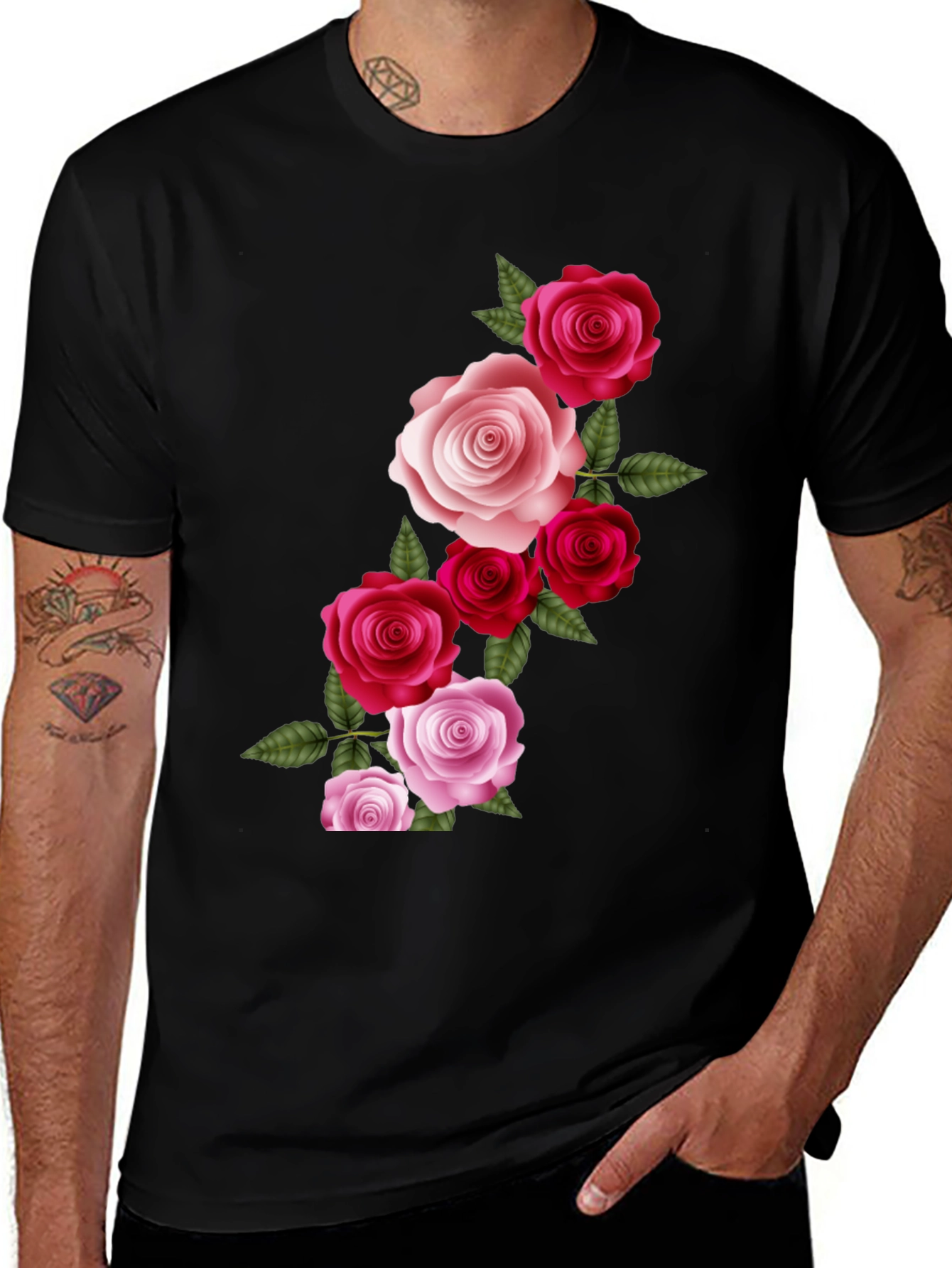 Variant 29 of Floral Roses Graphic T-Shirt - Classic Black Tee
