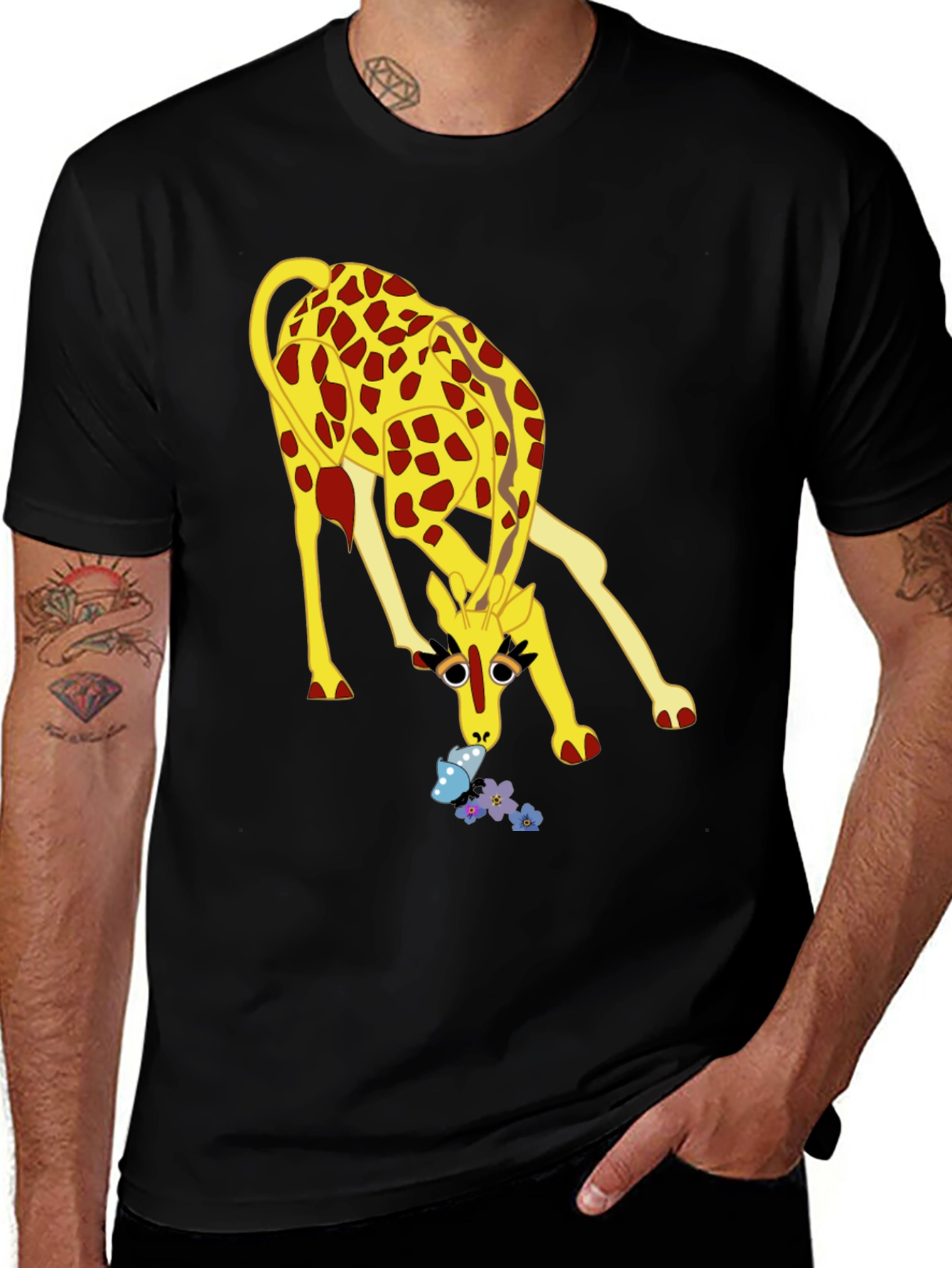 Variant 15 of Giraffe T-Shirt - Black Cotton Graphic Tee
