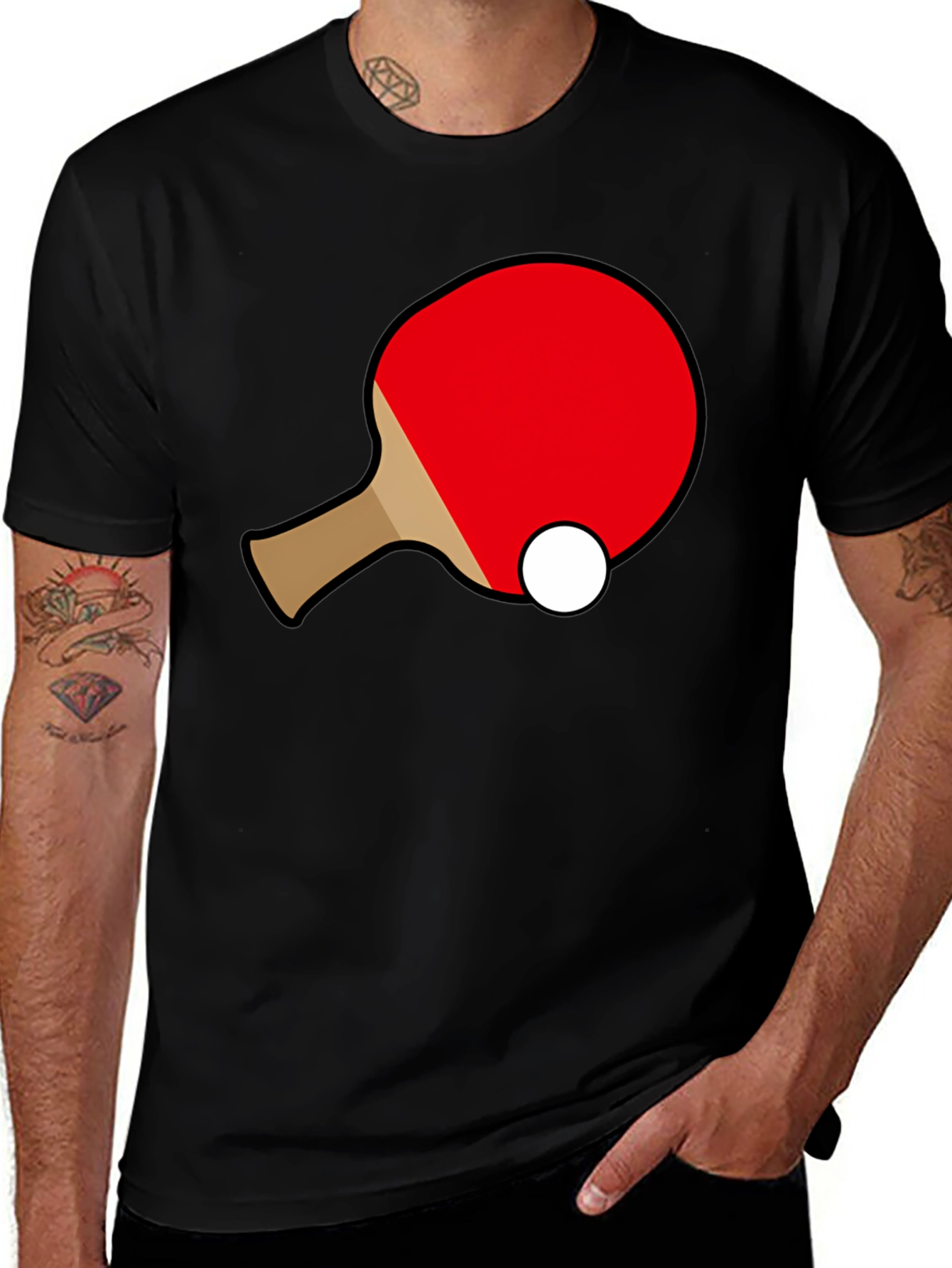 Variant 27 of Ping Pong Paddle T-Shirt - Black Cotton Graphic Tee