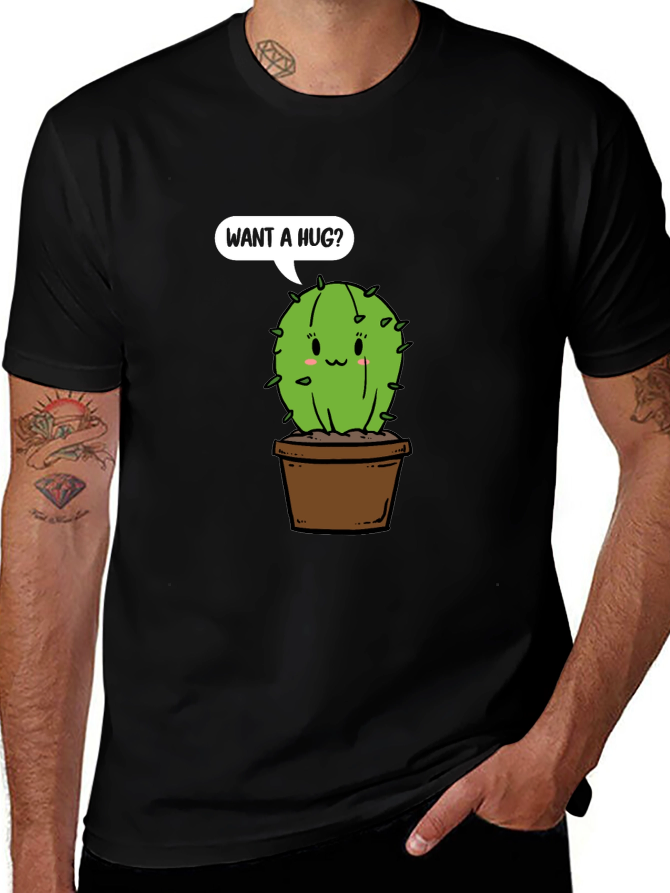 Variant 10 of Want a Hug? Cactus T-Shirt - Funny Cute Tee