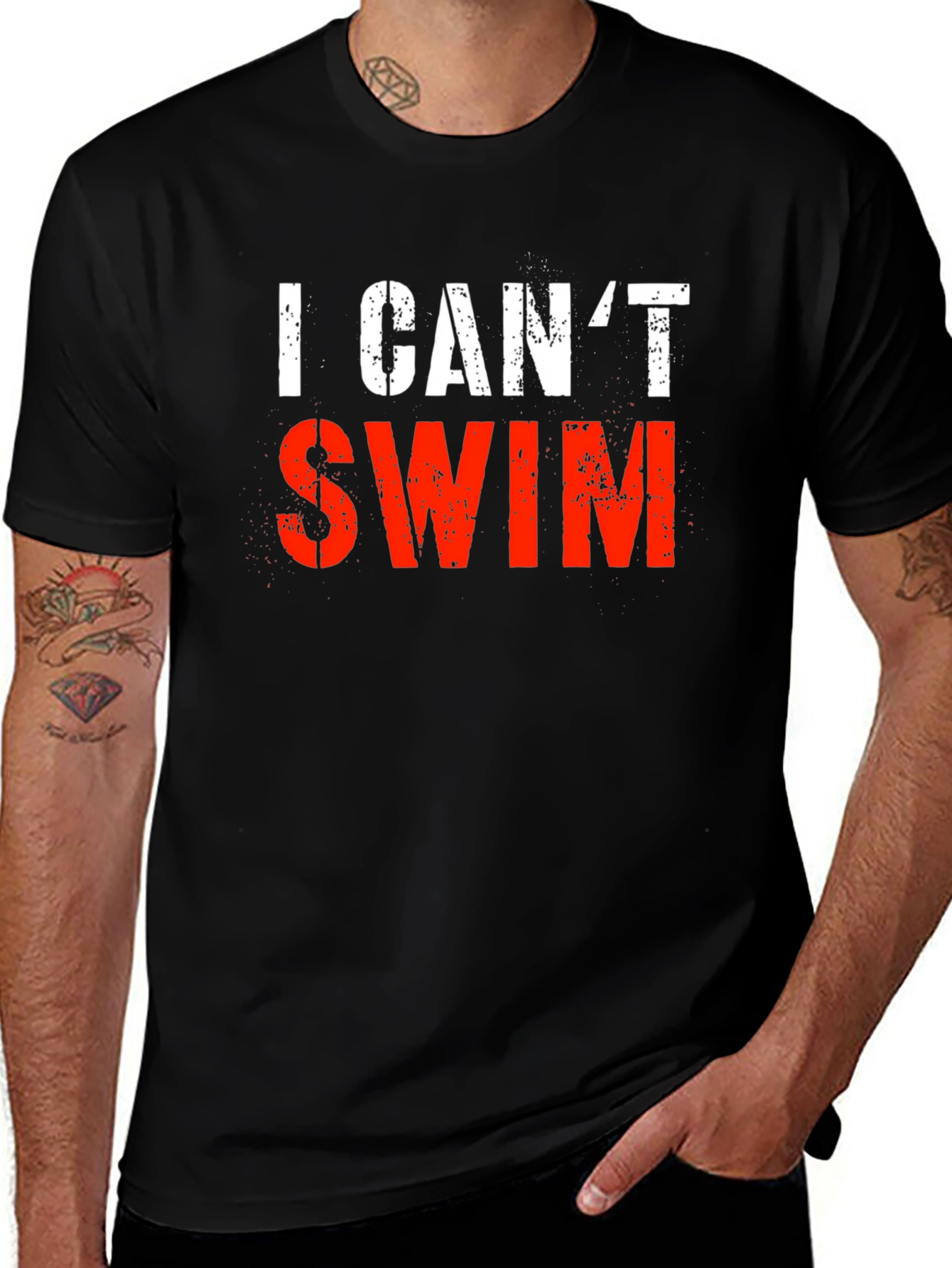 Black I Can't Swim Graphic Tee - Black Cotton T-Shirt main image