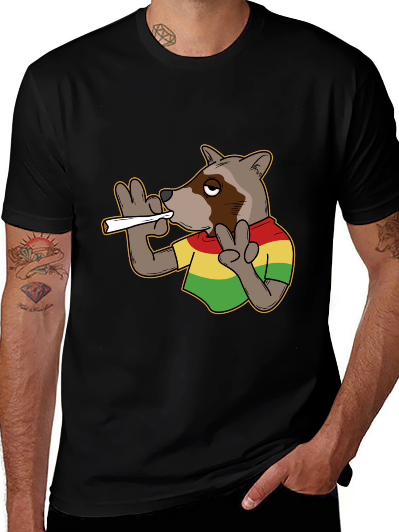 Variant 23 of Cool Rasta Raccoon T-Shirt - Relaxed Fit