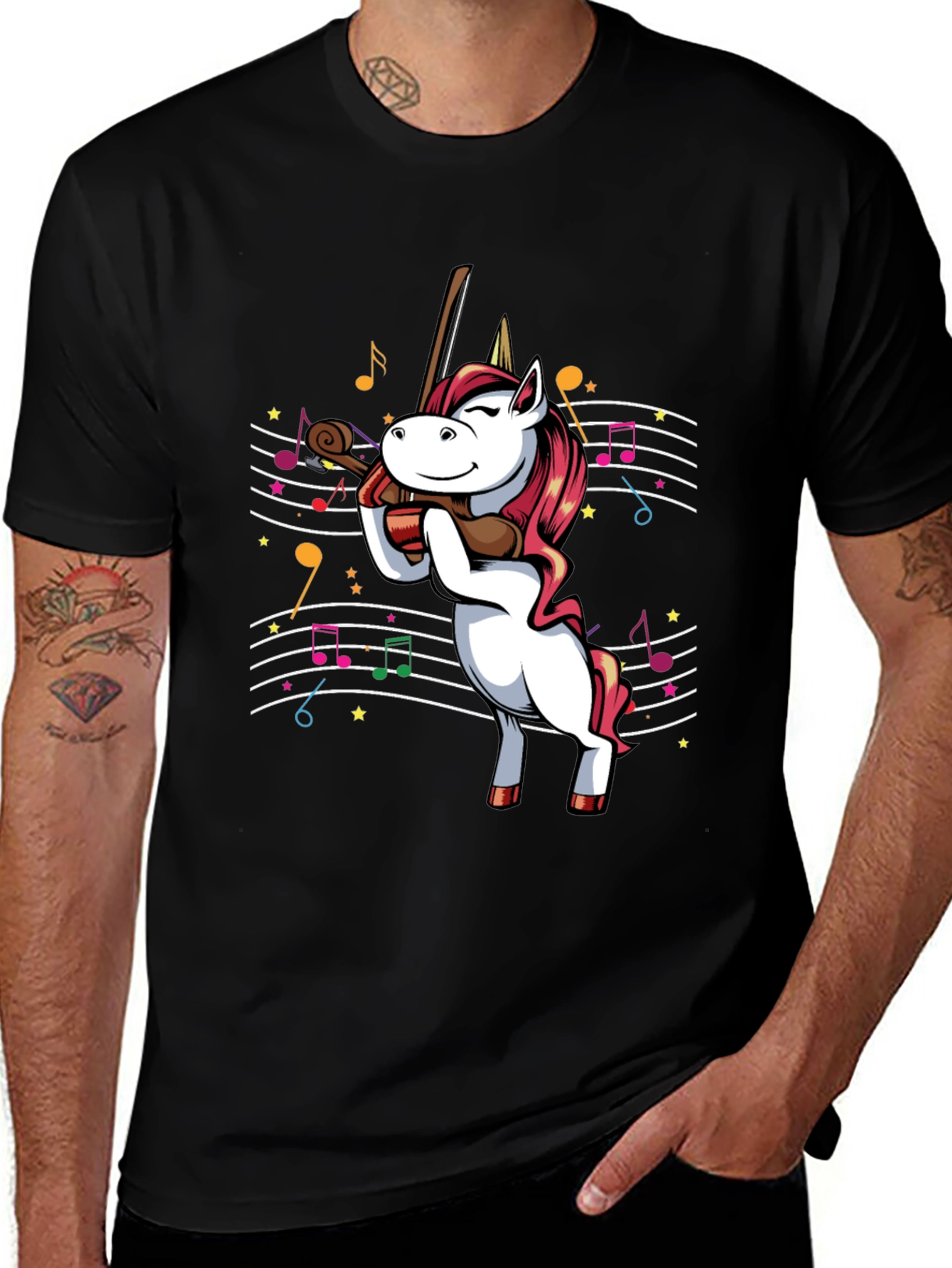 Variant 30 of Unicorn Violinist Graphic T-Shirt - Black