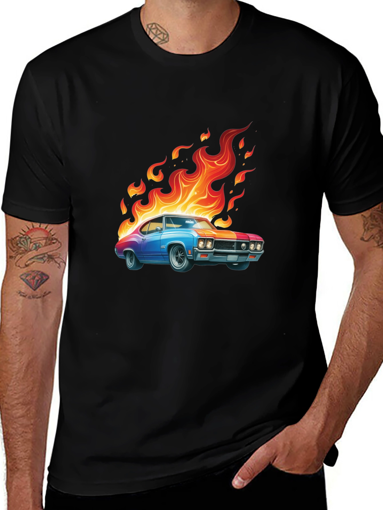 Variant 16 of Flaming Car Graphic Tee - Cool Style