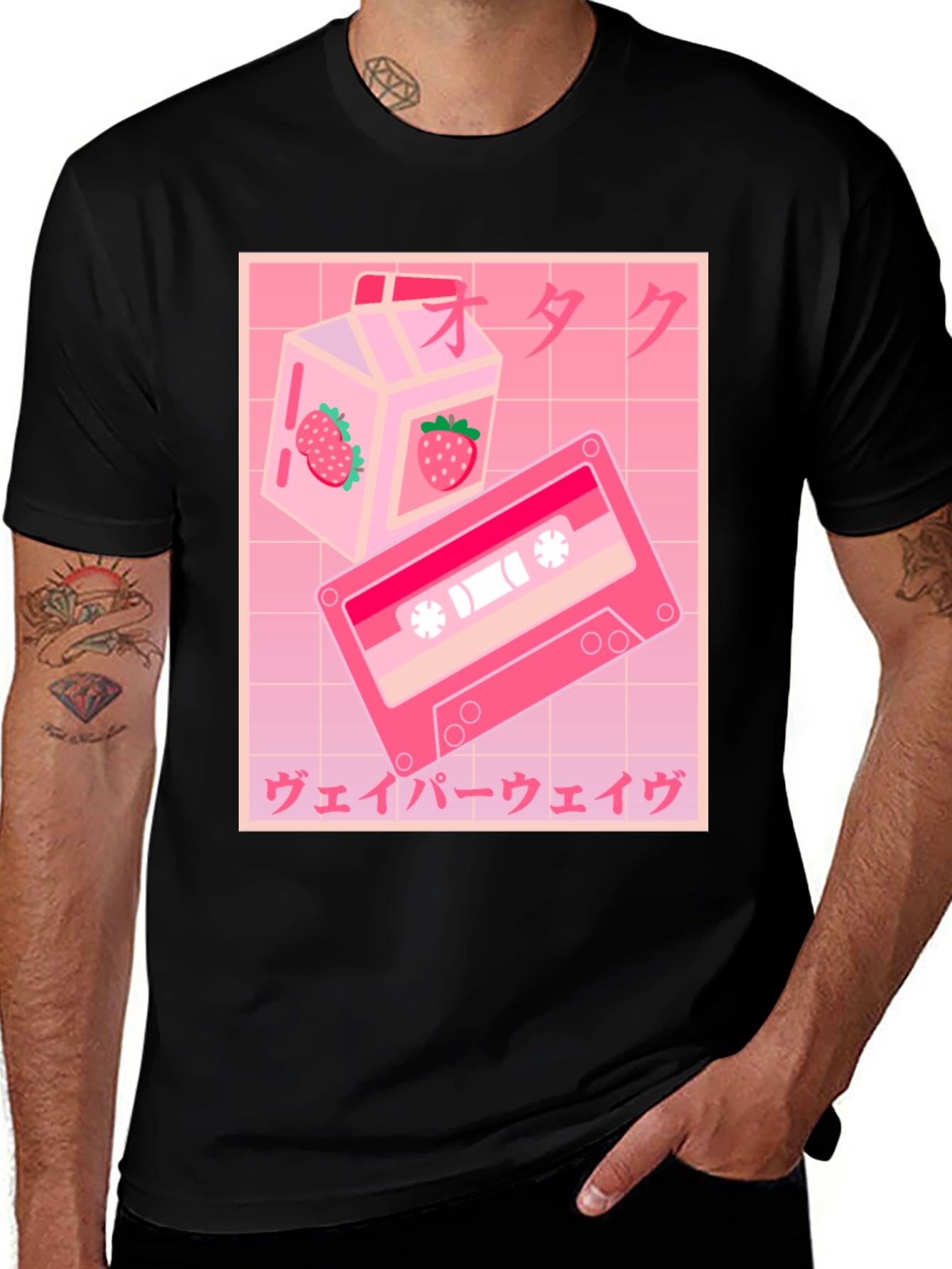 Variant 13 of Vaporwave Cassette & Strawberry Milk T-Shirt