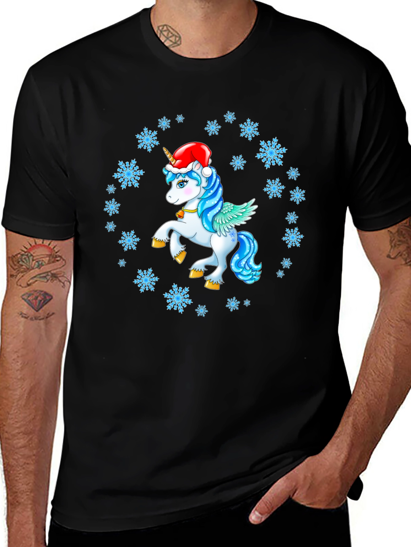 Variant 26 of Festive Unicorn Snowflake Black T-Shirt