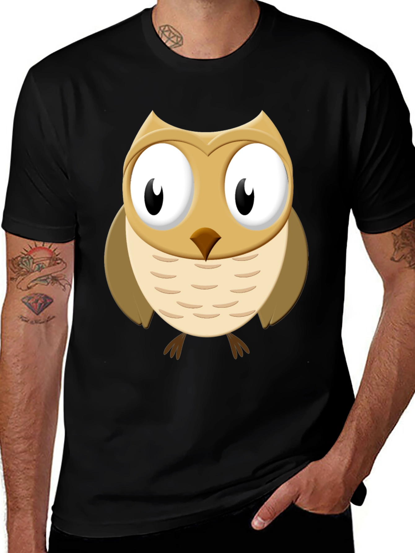 Variant 22 of Cute Cartoon Owl Graphic Tee - Black Cotton Casual Shirt
