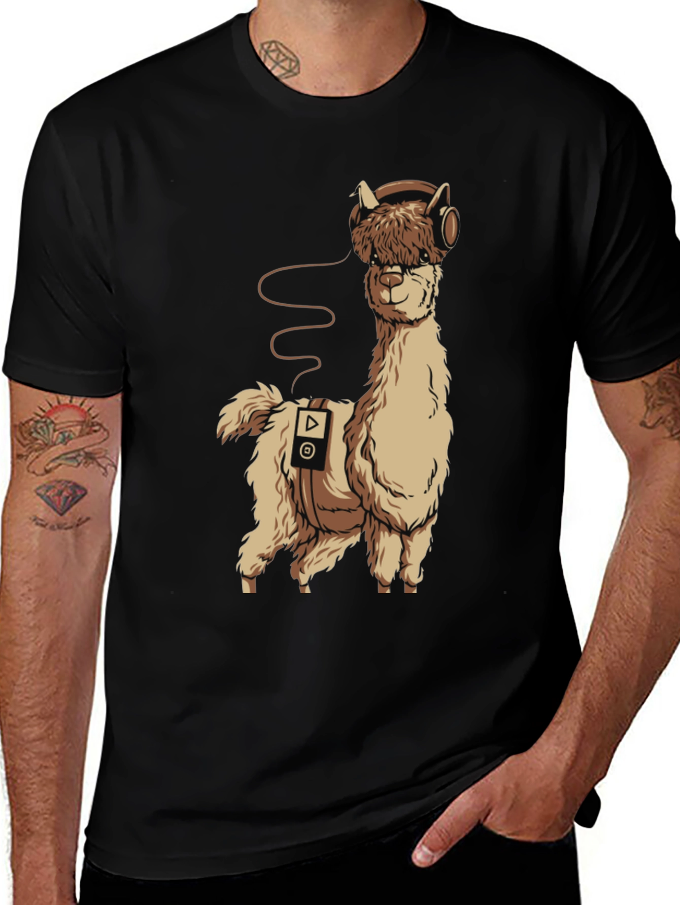 Variant 30 of Alpaca DJ Black T-Shirt - Music Lover Tee