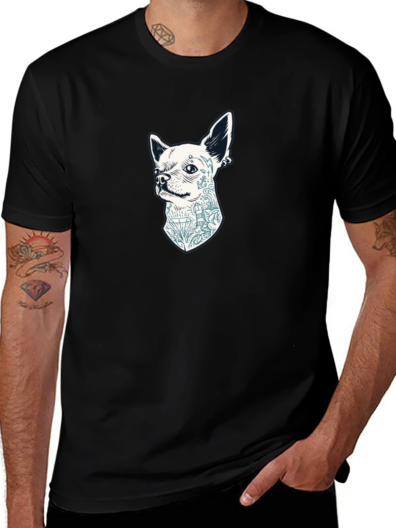 Variant 30 of Tattooed Chihuahua Graphic Tee - Black