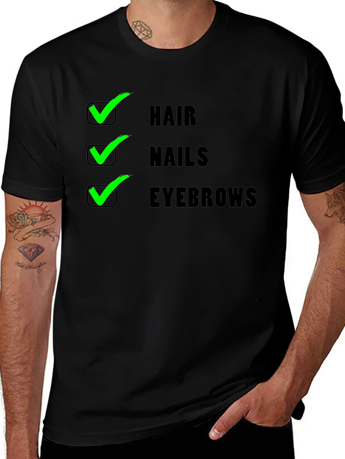 Variant 25 of Hair Nails Eyebrows Checklist Tee - Trendy Graphic T-Shirt