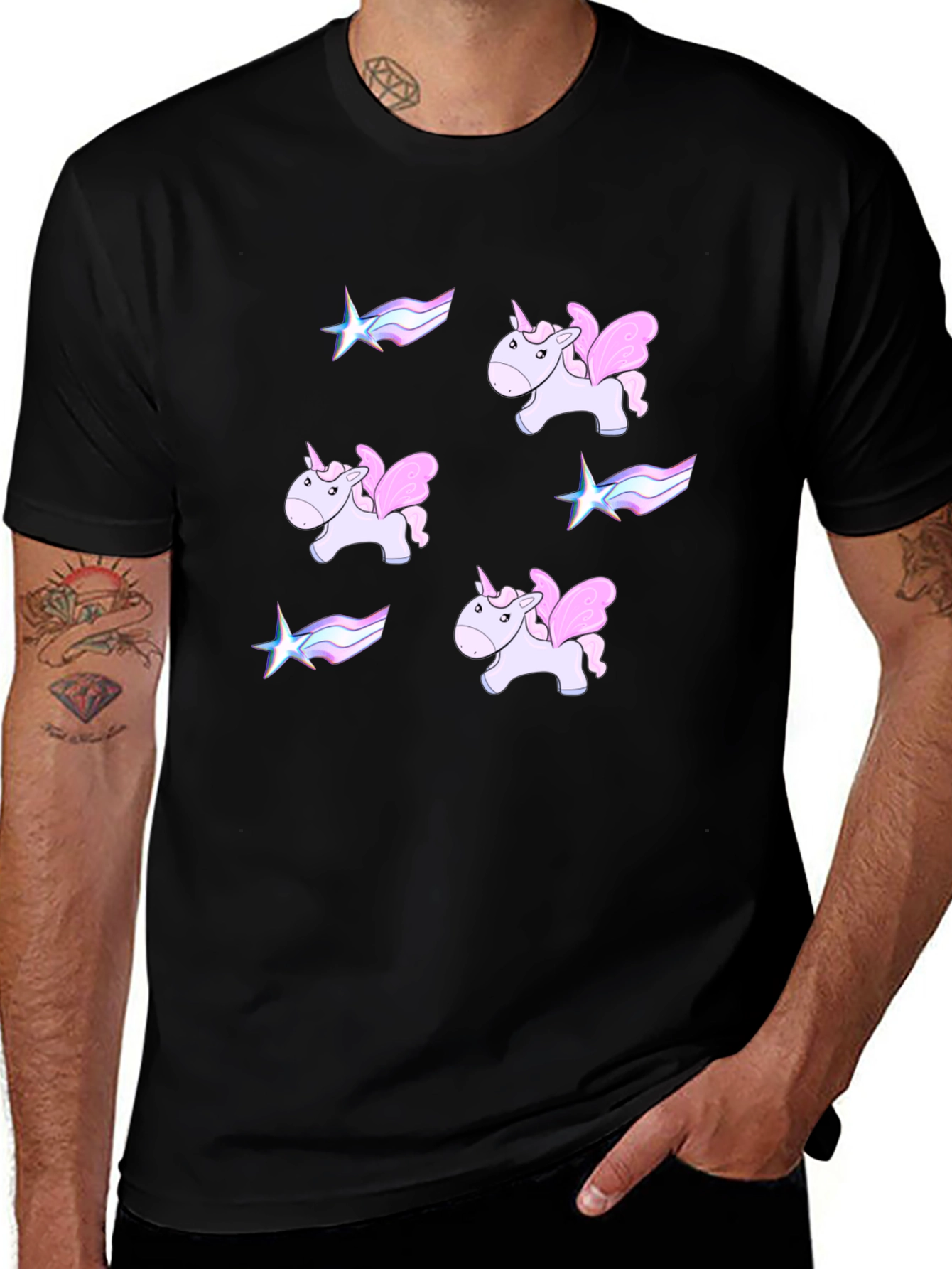 Variant 13 of Magical Unicorns and Shooting Stars Black Tee
