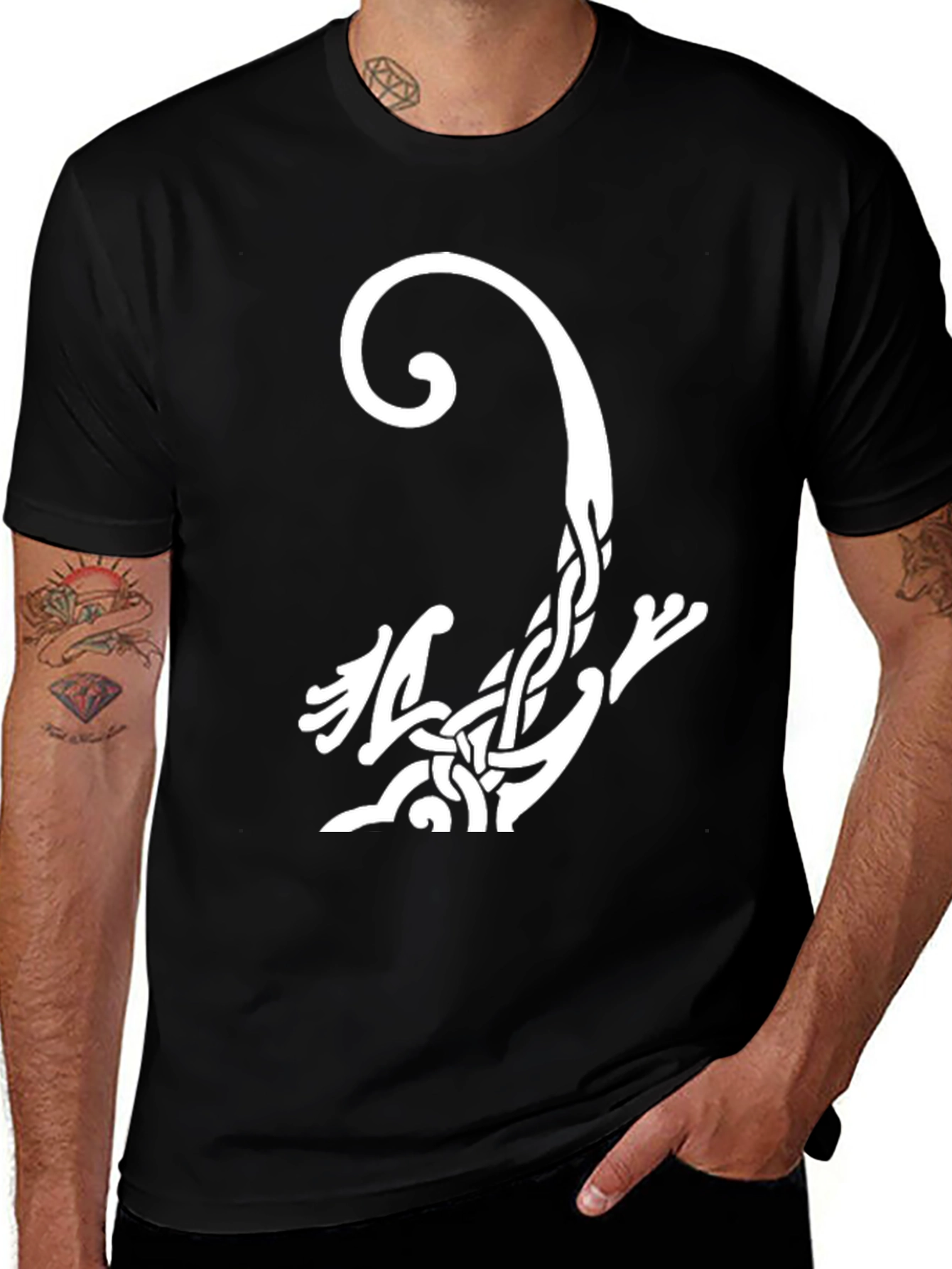 Variant 25 of Celtic Knot Lizard Graphic Tee - Black Cotton Shirt