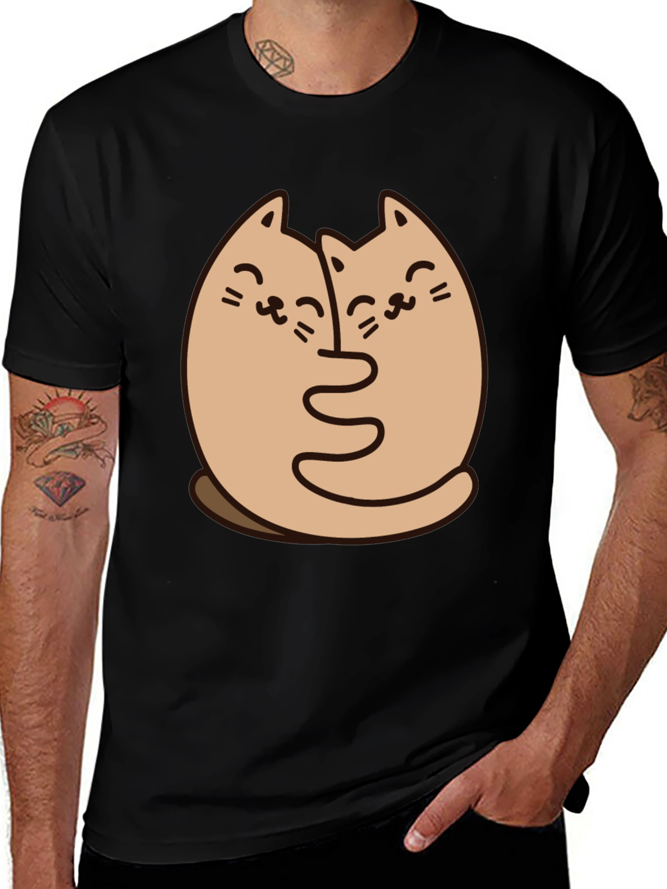 Variant 3 of Cute Cats Hugging Graphic Black T-Shirt