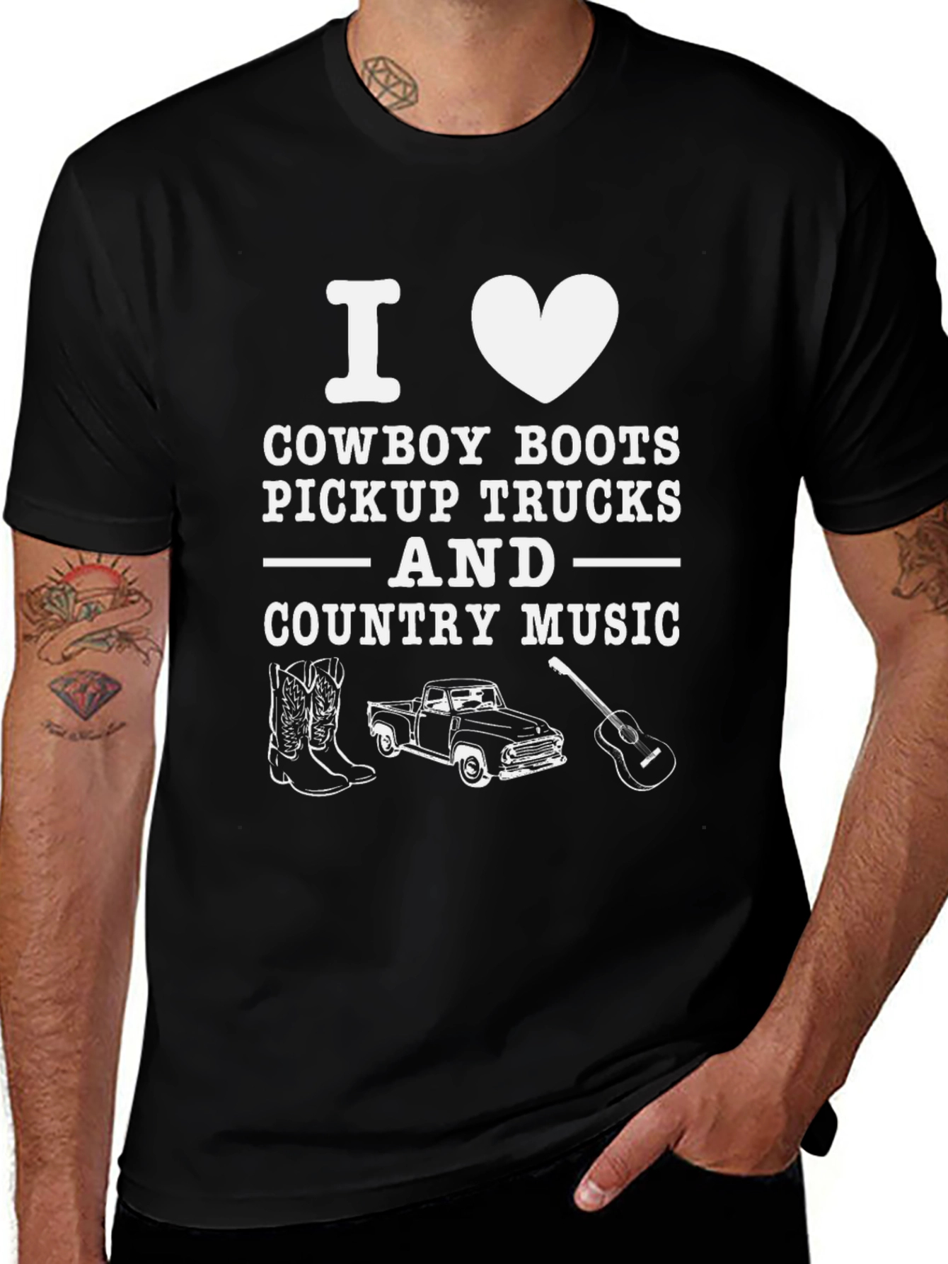 I Heart Cowboy Boots, Pickup Trucks & Country Music T-Shirt