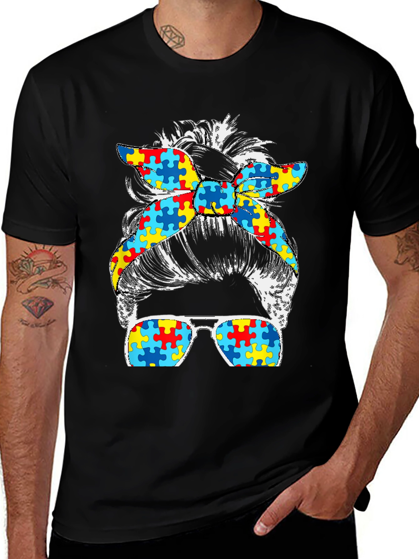 Variant 10 of Autism Awareness Messy Bun T-Shirt