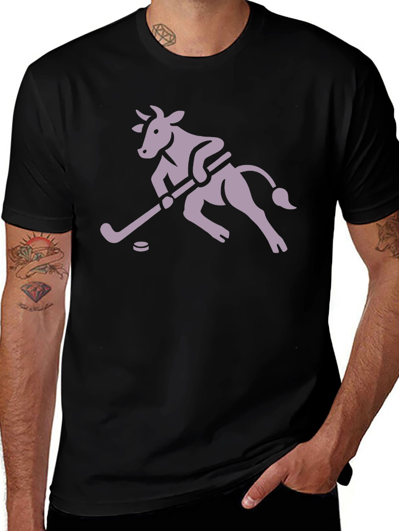 Variant 10 of Hockey Cow Graphic T-Shirt - Black