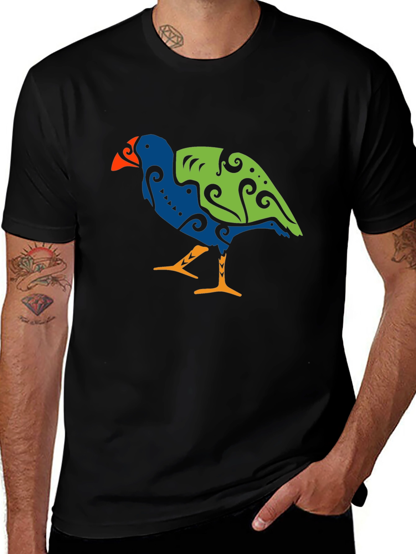 Variant 9 of Stylized Bird Graphic Tee - Men's Black T-Shirt