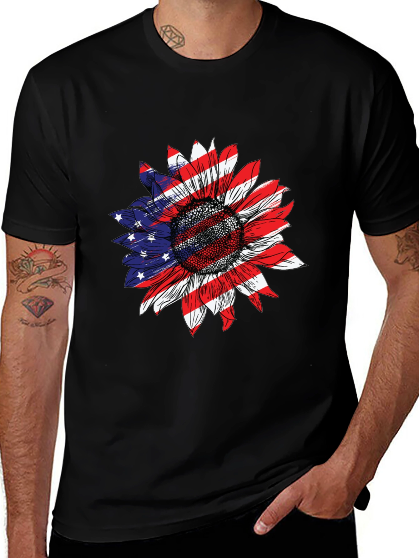 Variant 4 of American Flag Sunflower Graphic T-Shirt