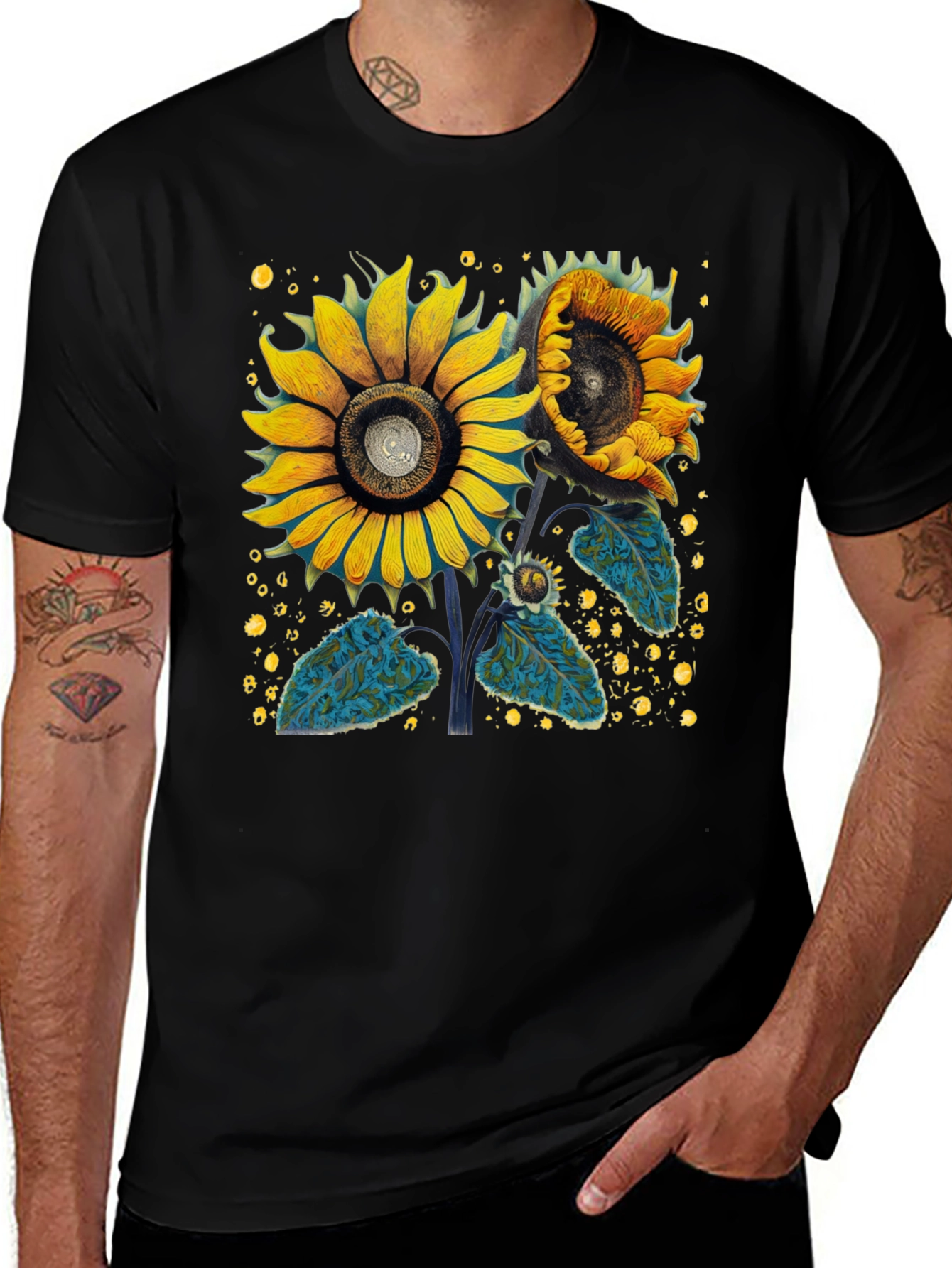 Variant 19 of Sunflower Graphic Tee - Black Cotton T-Shirt
