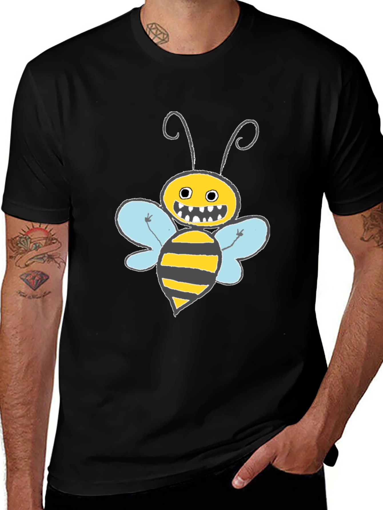 Variant 2 of Funny Bee Graphic T-Shirt - Black Crew Neck Tee
