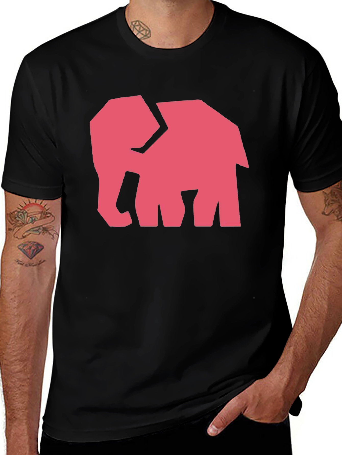 Variant 9 of Modern Elephant Graphic Tee - Black Cotton Shirt