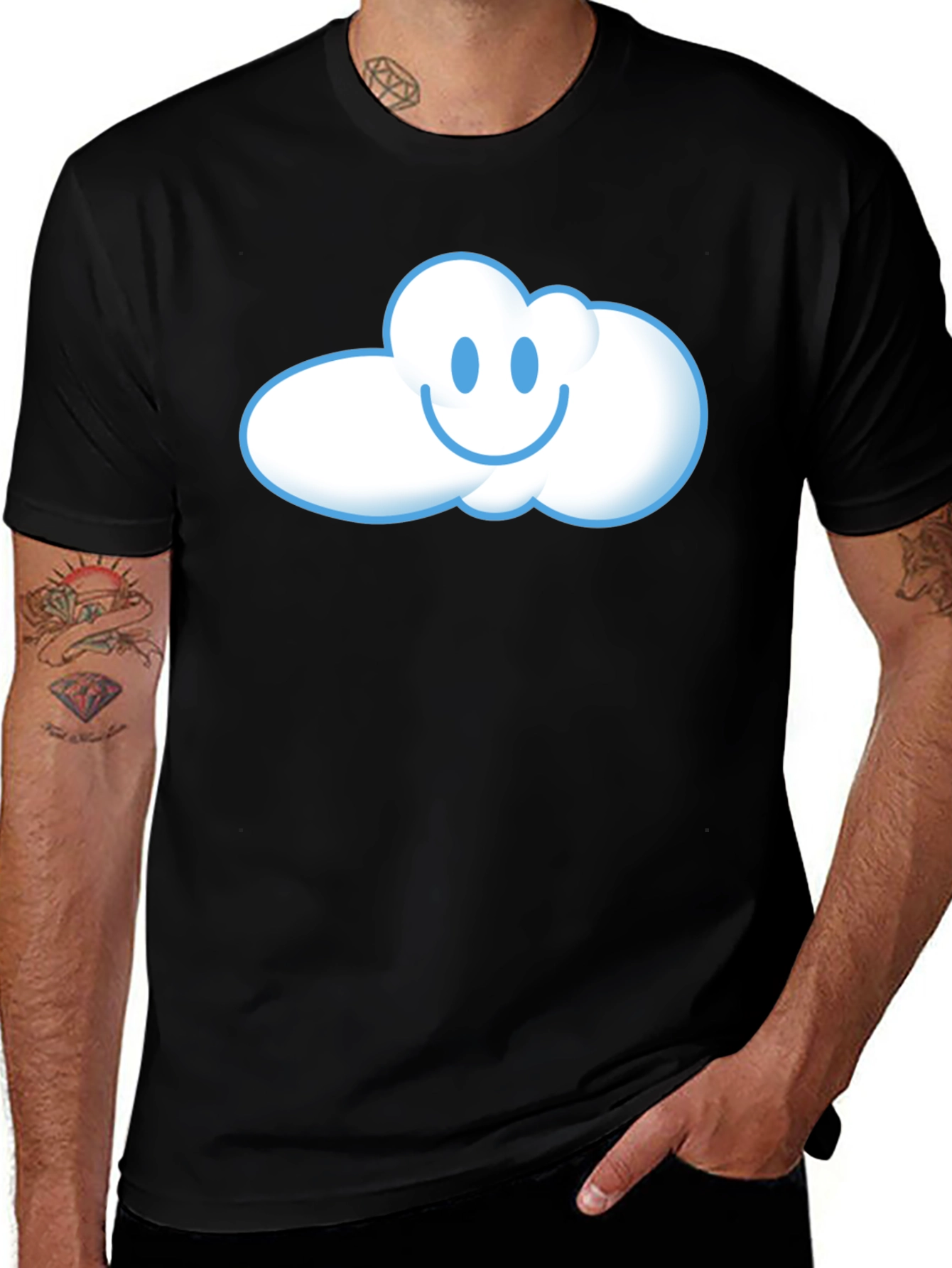 Variant 24 of Happy Cloud Graphic T-Shirt - Black Cotton Tee