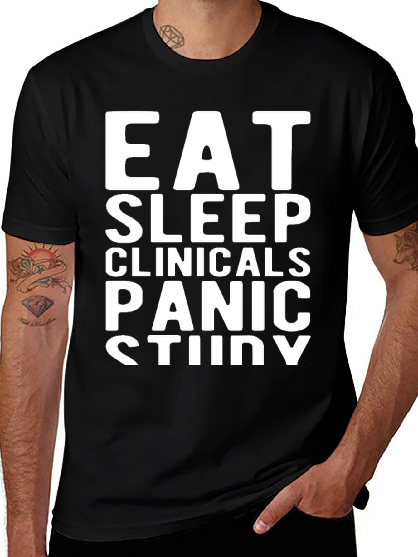 Variant 10 of Eat Sleep Clinicals Panic Study T-Shirt