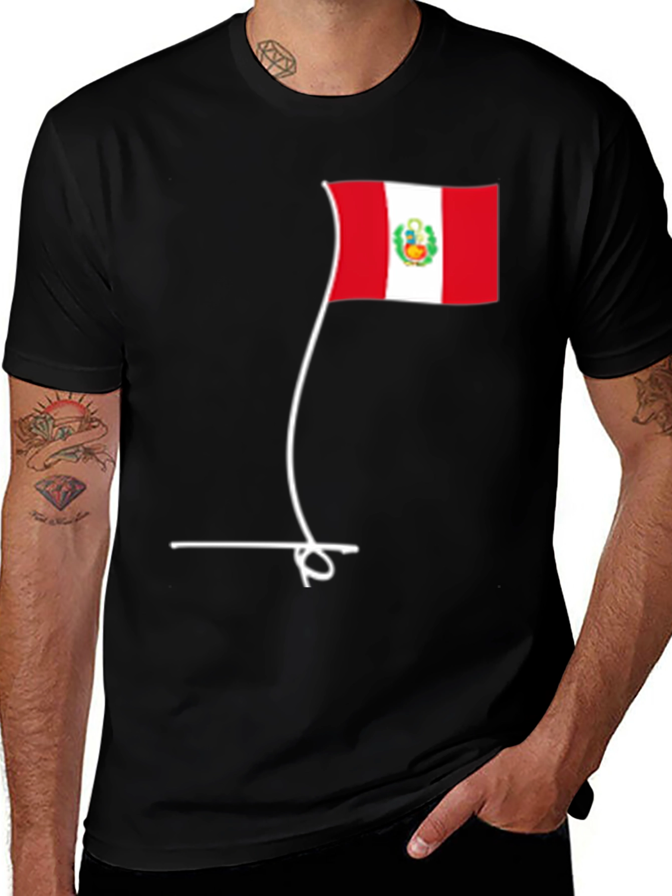 Peru Flag Graphic Tee - Black Cotton T-Shirt