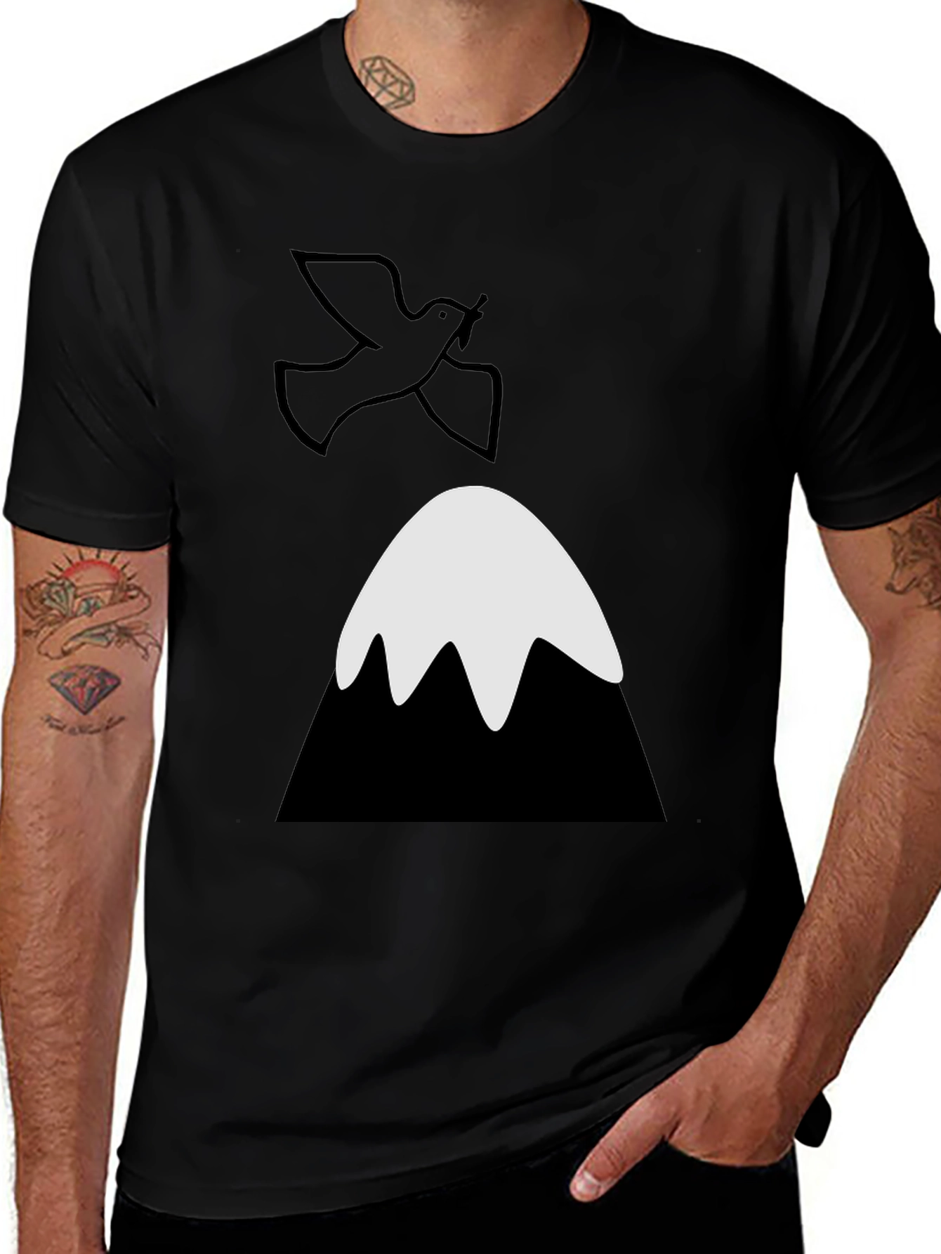 Variant 8 of Dove Over Mountain Graphic Tee - Unisex Black T-Shirt
