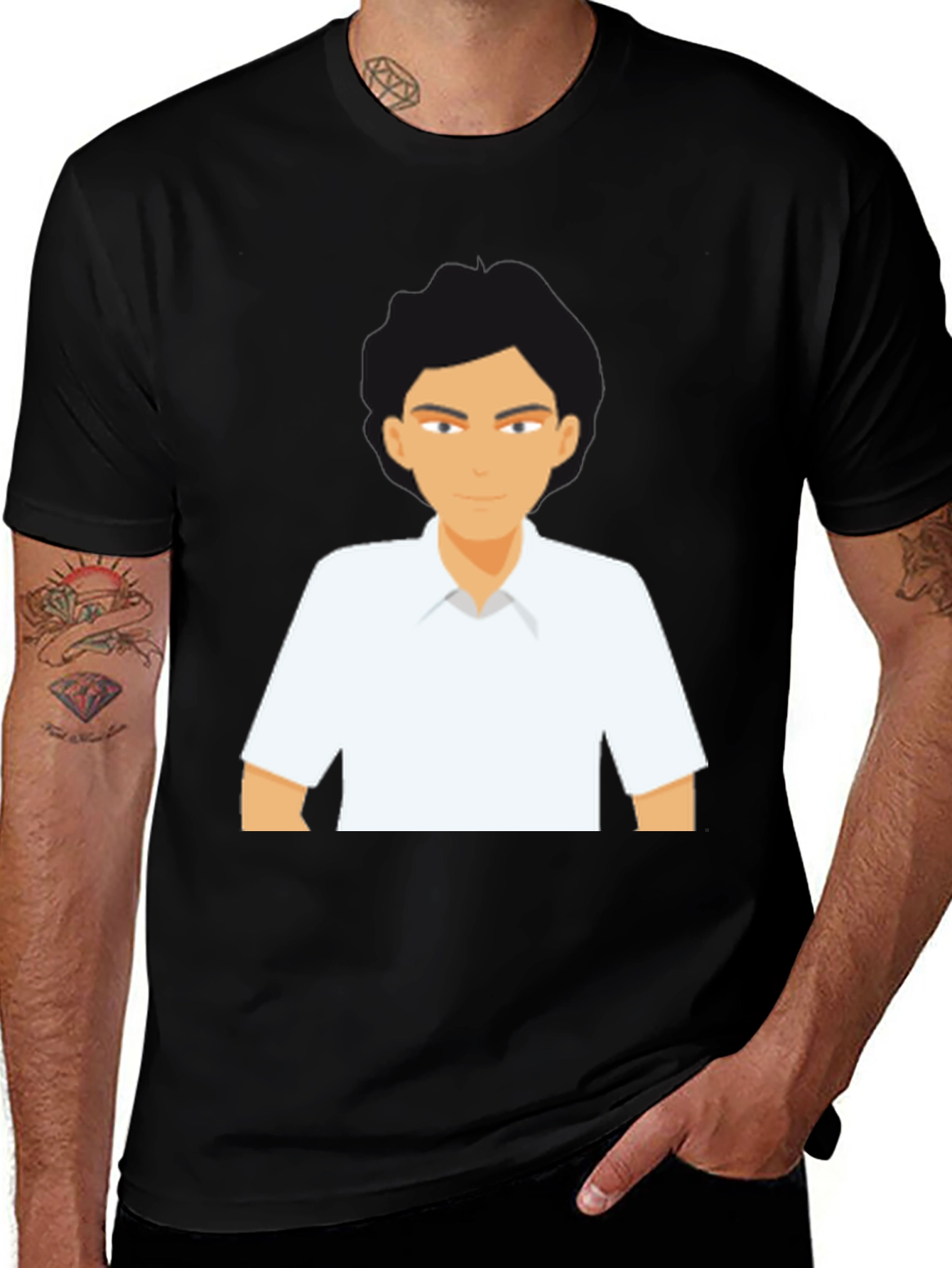 Variant 7 of Cartoon Guy Graphic Tee - Black Short Sleeve T-Shirt