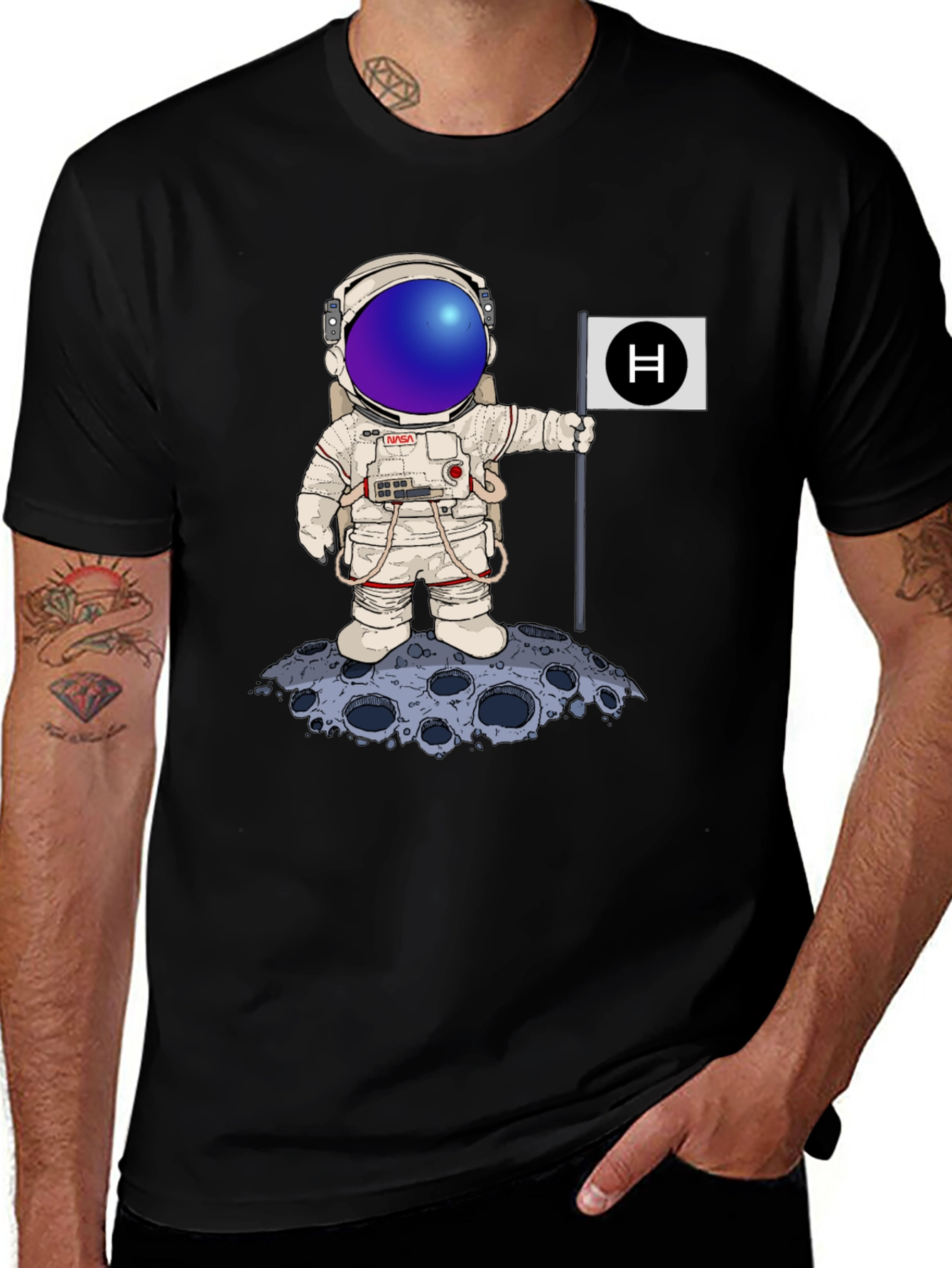 Variant 13 of Astronaut Moon Landing Graphic Tee - Black