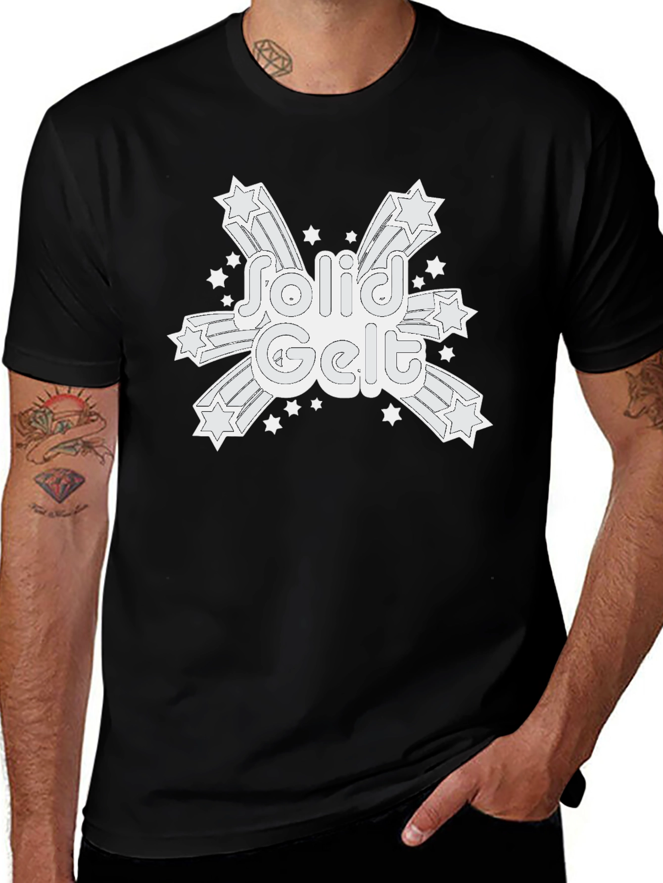 Variant 7 of Solid Gelt Starburst T-Shirt - Black Cotton Tee