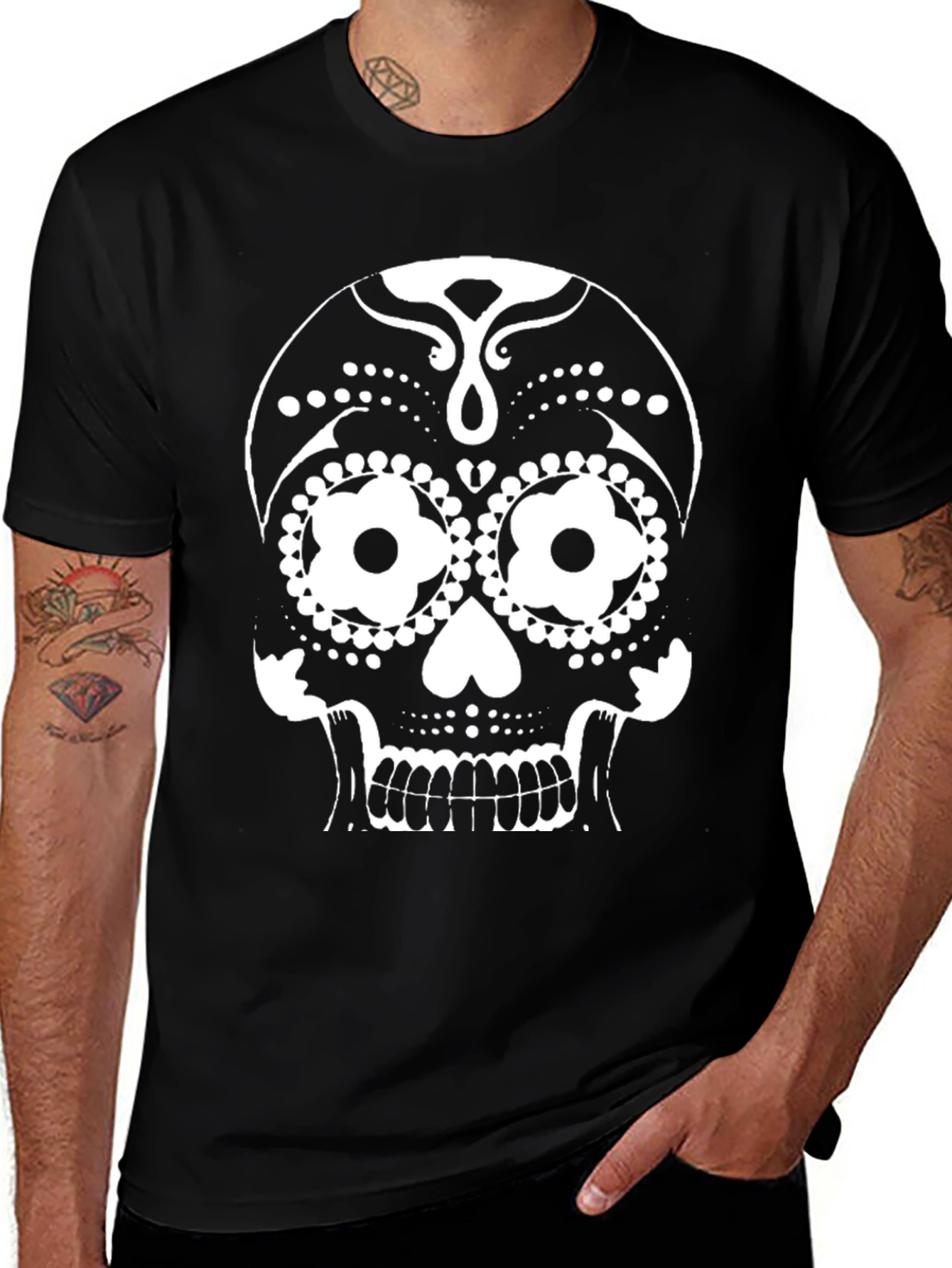 Variant 5 of Sugar Skull Graphic Tee - Black Cotton T-Shirt