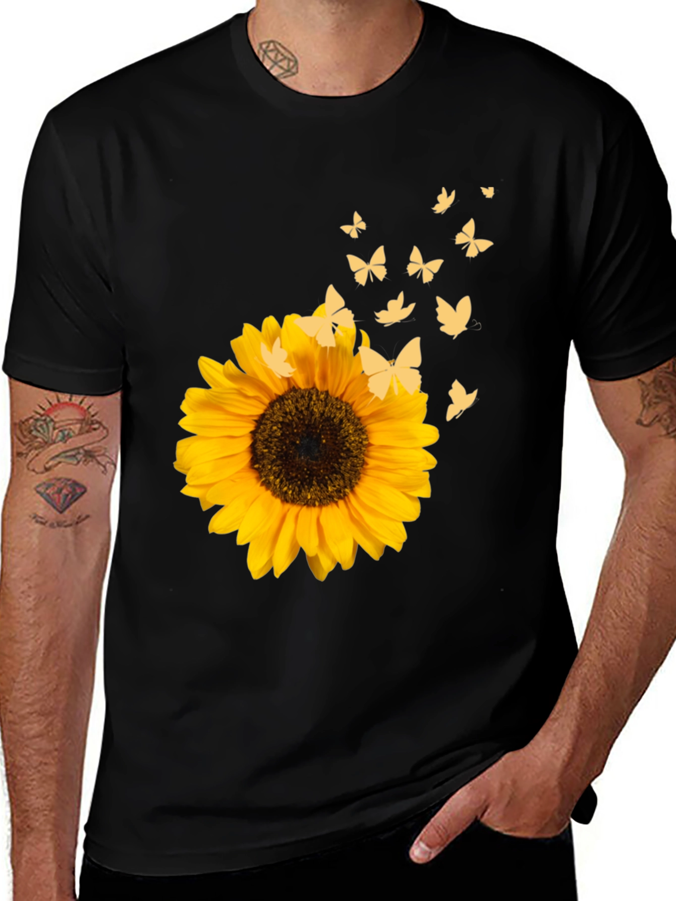 Variant 29 of Sunflower & Butterfly Black T-Shirt